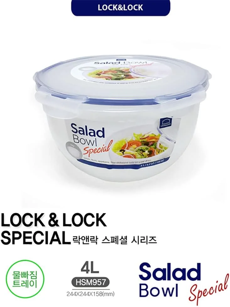 کاسه سالاد 4 لیتری LocknLock - ظرف درب دار و بدون BPA با سینی تخلیه برای سالادهای تازه