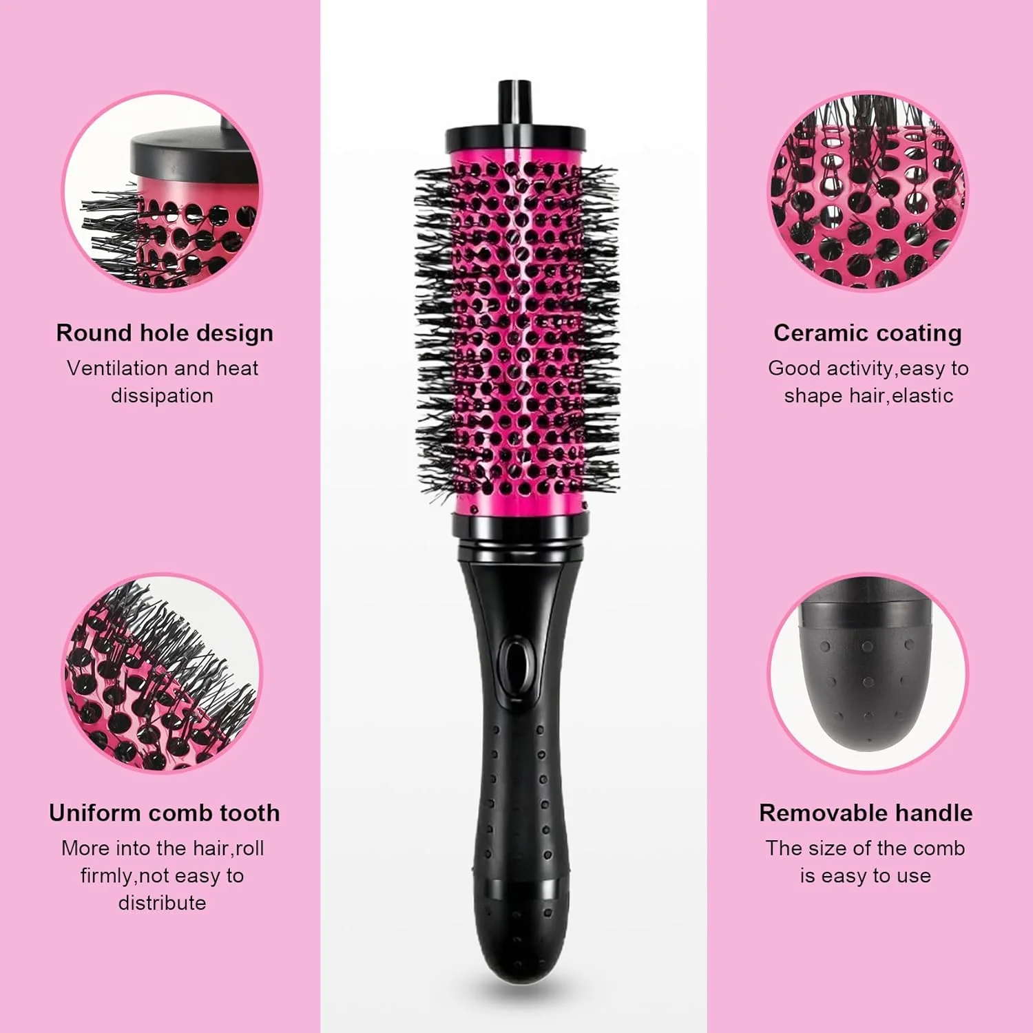 ست برس مو گرد Yocdunm با دسته جداشدنی، برس رولی مو در 3 سایز، برس مو گرد برای خشک کردن با سشوار به همراه 6 گیره موقعیت دهی، 6 استوانه و 1 دسته (رز قرمز)