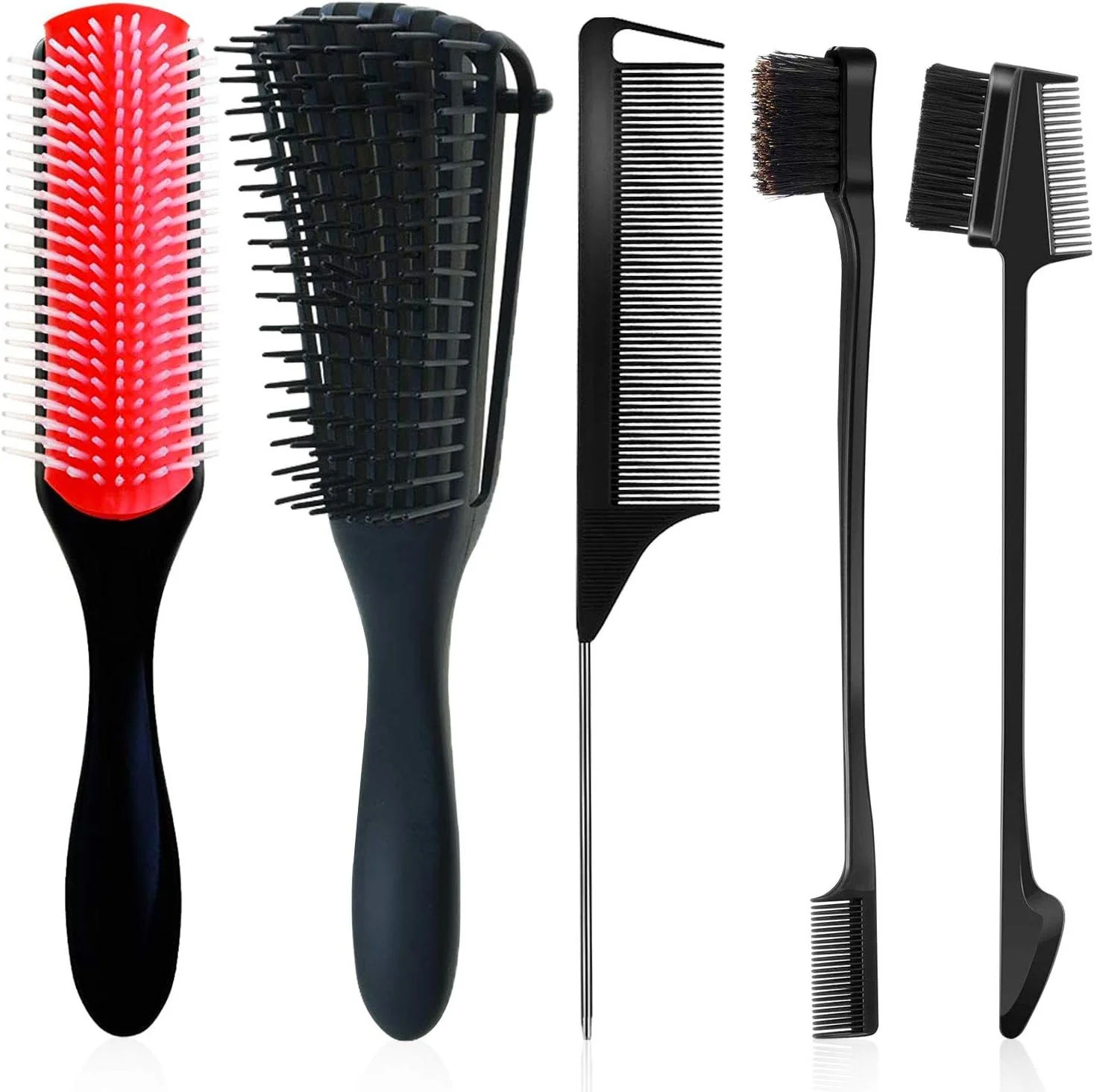 برس شامپو WEXNECOWKZ با 9 ردیف دندانه نایلونی و بالشتکی، برس باز کننده گره مو برای موهای فر، برس باز کننده گره مو، 2 برس لبه دار مختلف، شانه دم موشی دو طرفه برای جدا کردن مو و بافتن مو