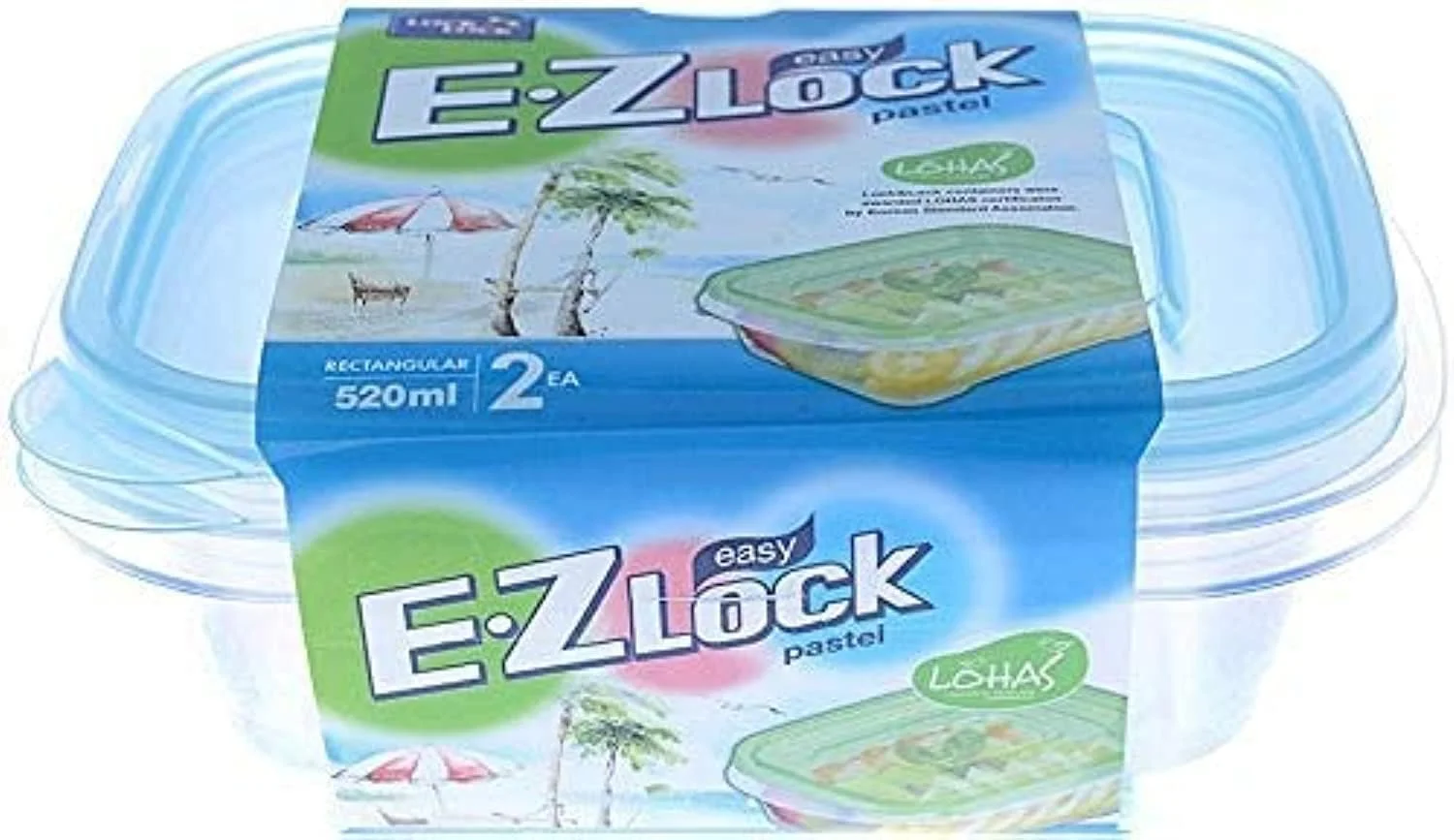 ظرف مستطیلی پاستیلی لاک اند لاک مدل Ez Lock، مجموعه 2 عددی - آبی Hle6300W