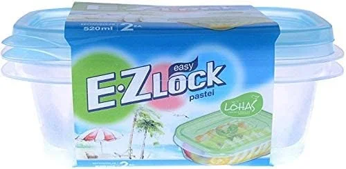 ظرف مستطیلی پاستیلی لاک اند لاک مدل Ez Lock، مجموعه 2 عددی - آبی Hle6300W