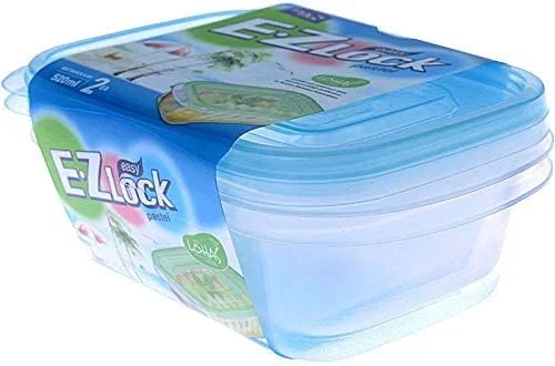 ظرف مستطیلی پاستیلی لاک اند لاک مدل Ez Lock، مجموعه 2 عددی - آبی Hle6300W