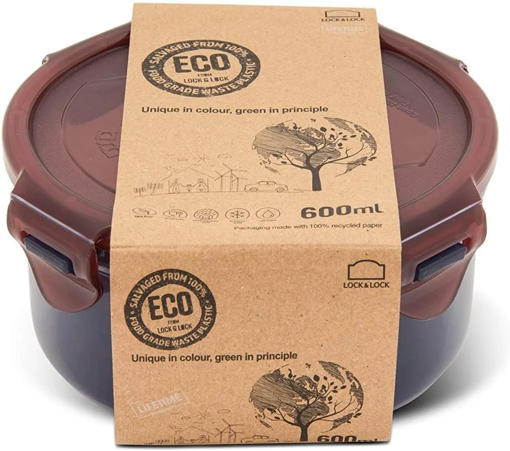 ظرف غذای گرد 600 میلی لیتری LocknLock Eco با روکش بیرونی Eco چند رنگ