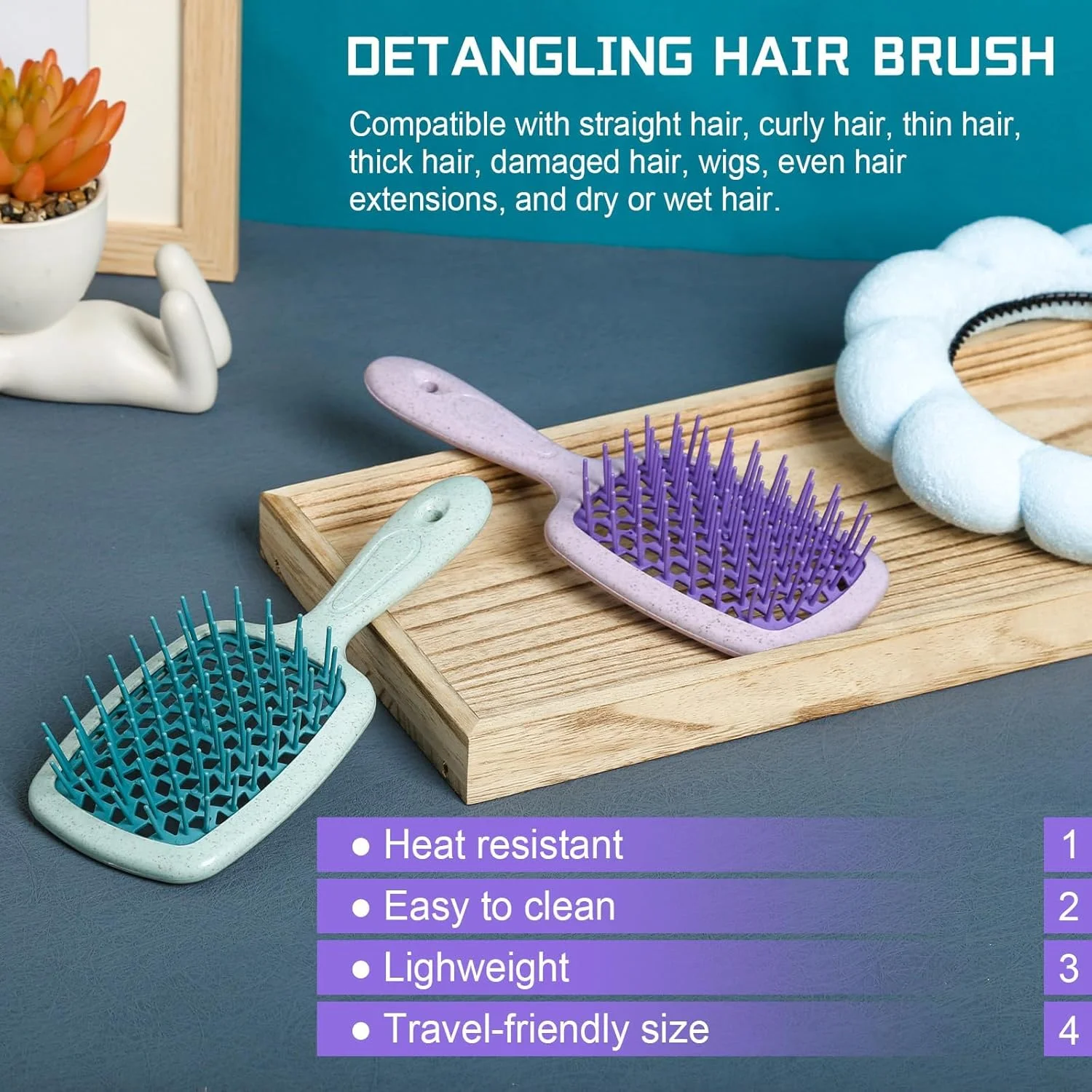 مجموعه برس باز کننده گره مو TERRIFI، 2 عدد برس حالت دهنده مو برای موهای فر، برس باز کننده گره و شانه فر برای زنان و مردان، ایده آل برای موهای طبیعی، بلند و ضخیم