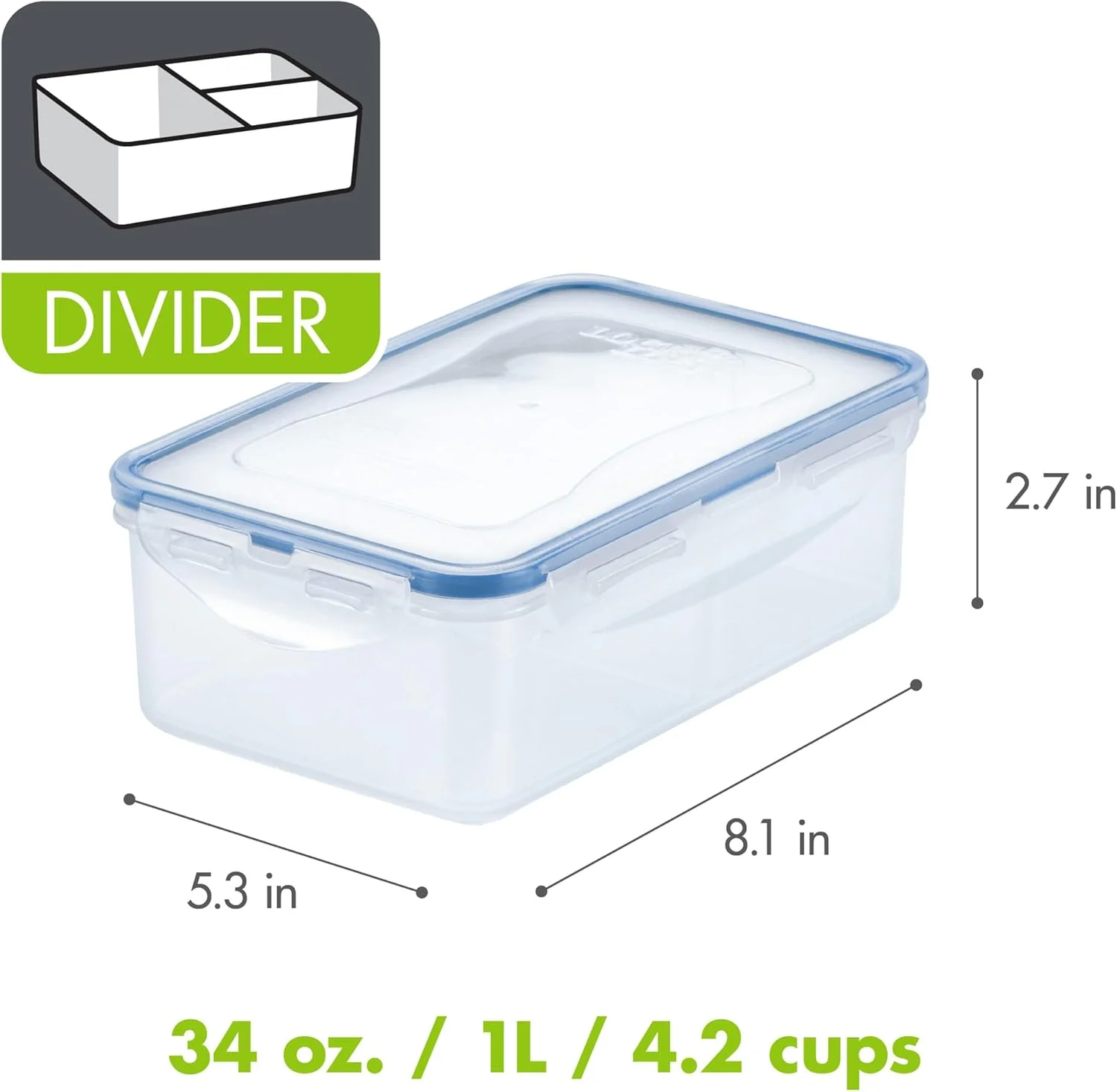 ظرف نگهداری غذای مستطیلی 1 لیتری LocknLock با جداکننده - بدون BPA، قابل استفاده در مایکروویو، فریزر و ماشین ظرفشویی
