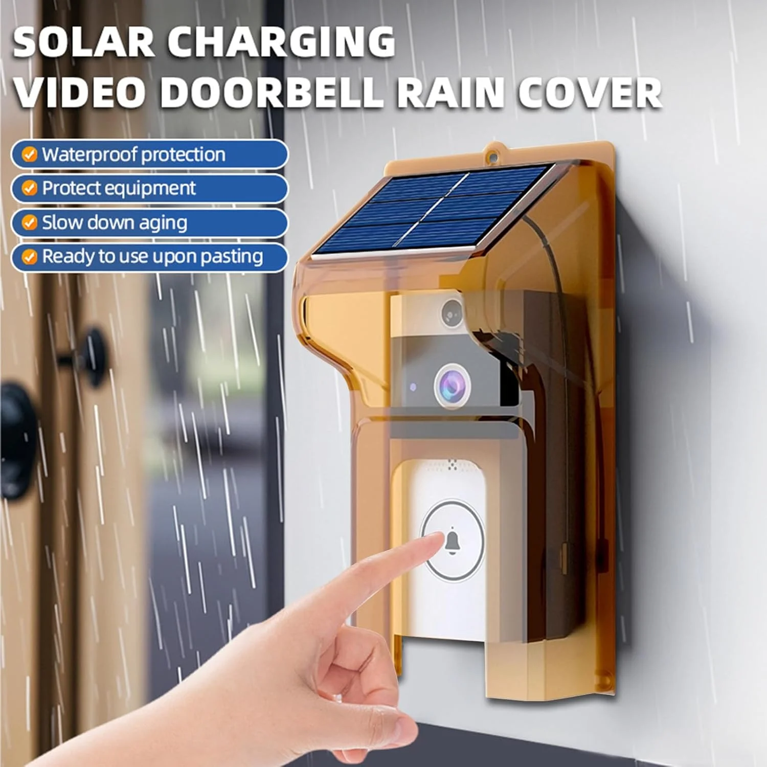 محافظ و سایبان باران زنگ درب، نگهدارنده دیواری زنگ در با پوشش باران، قاب زنگ در با پنل خورشیدی، شارژ خودکار، محافظ امنیتی ضد آب، طراحی مقاوم در برابر آب و هوا