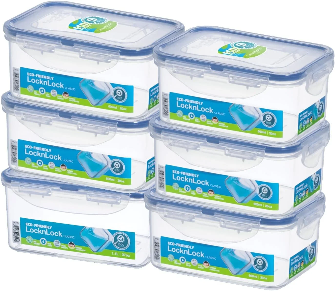 LocknLock Food Container Rectangle 1.1L Pack of 6| Airtight, BPA-Free, Eco-Friendly, Microwave & Freezer Safe
