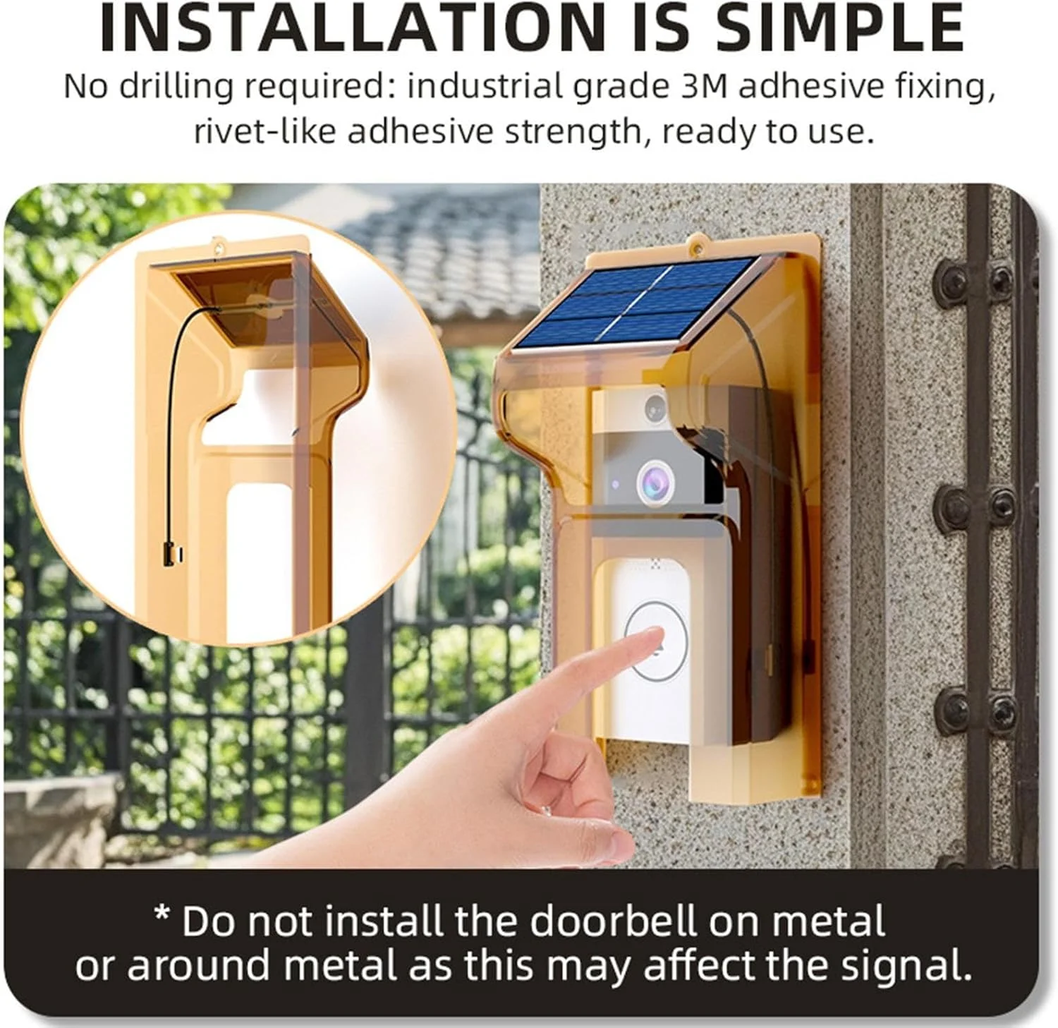 محافظ و سایبان باران زنگ درب، نگهدارنده دیواری زنگ در با پوشش باران، قاب زنگ در با پنل خورشیدی، شارژ خودکار، محافظ امنیتی ضد آب، طراحی مقاوم در برابر آب و هوا