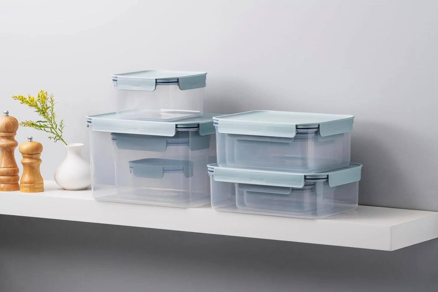LocknLock Classic Plus Square Food Container – 860ml Mint, 4-Side Locking, Stackable & Leakproof