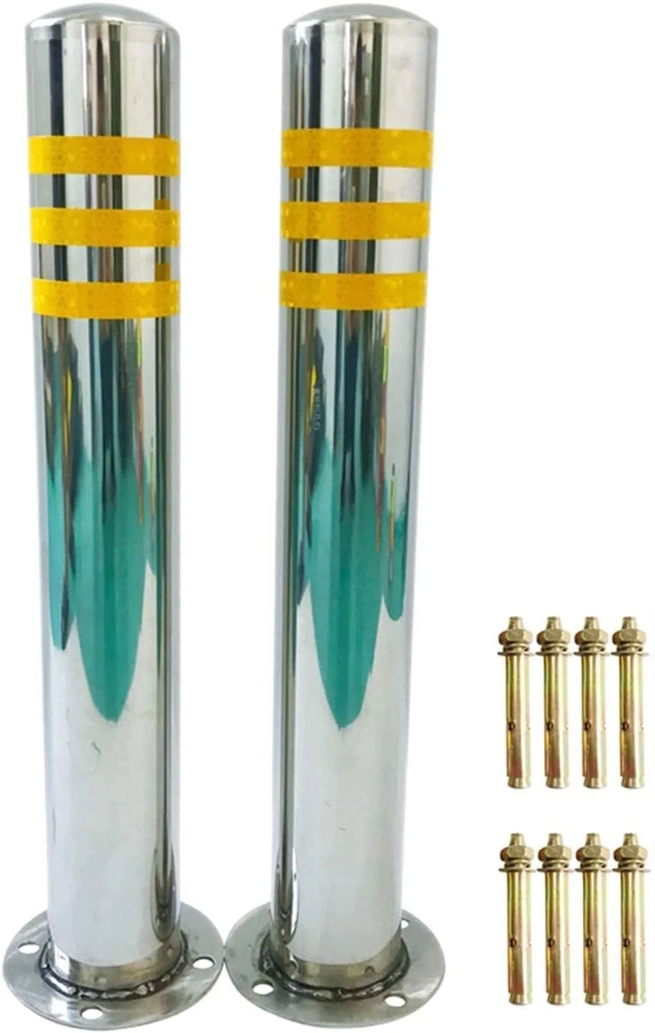 پایه محافظ پارکینگ 2 عددی، موانع پارکینگ، ستون فولادی ضد زنگ برای راهرو، موانع ایمنی لوله ای فولادی، مخروط های پارکینگ برای دکوراسیون خیابان گاراژ خانگی، نصب آسان (نقره ای 600x89mm/23x3.5in)