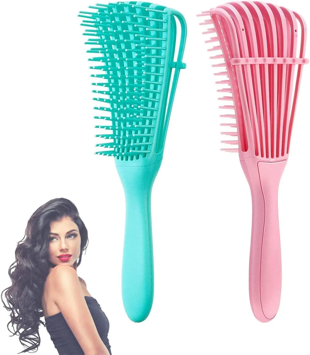 برس های باز کننده گره مو SYOSI، بسته 2 عددی، مناسب برای موهای بافت دار 3A تا 4C، ایده آل برای موهای مجعد، موج دار، فر، سیم تلفنی، خیس، خشک، ضخیم و بلند، حذف آسان گره، تمیز کردن آسان (صورتی، سبز)