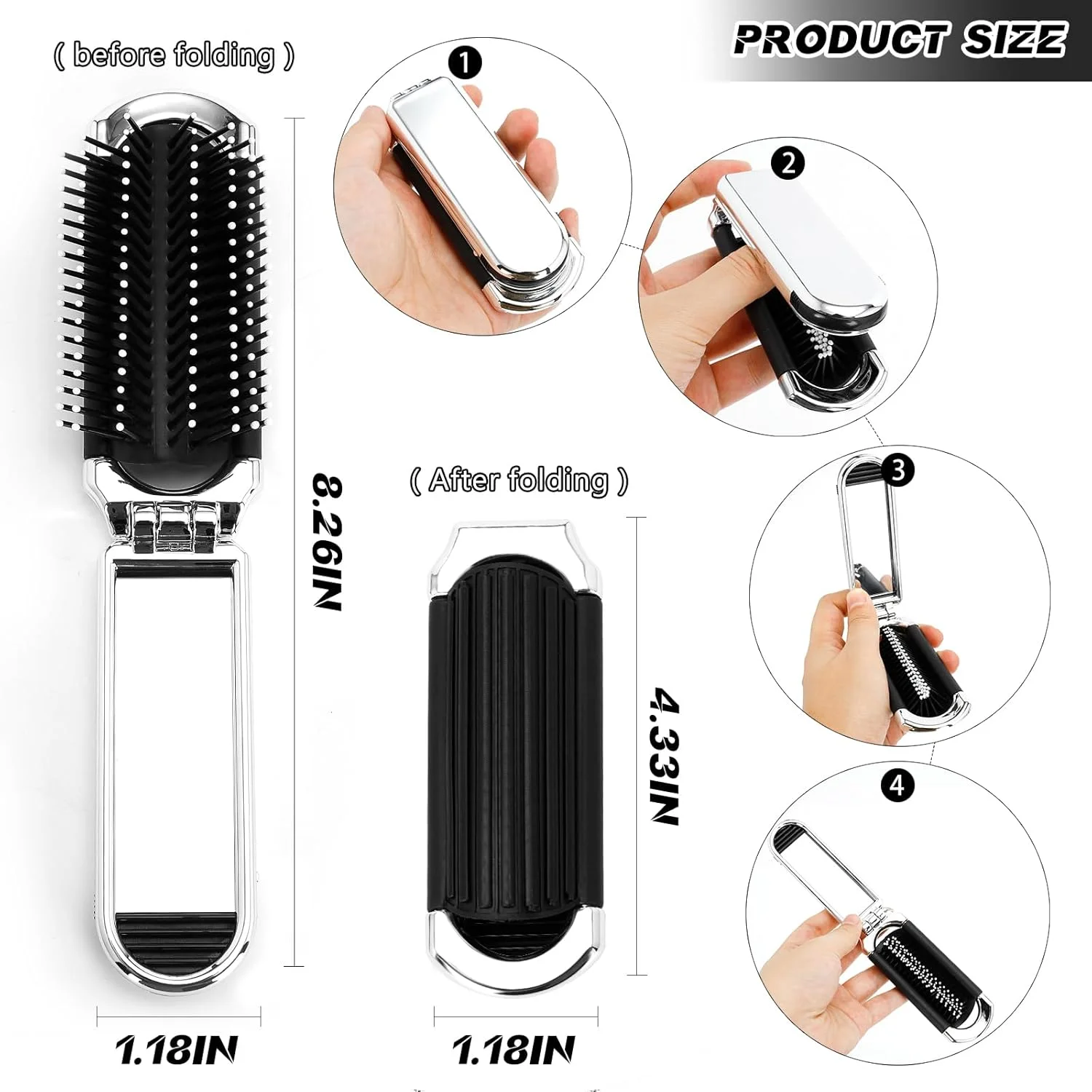 برس موی مسافرتی دو عددی Siutaga با آینه کوچک، برس موی تاشو جیبی مسافرتی برای زنان و دختران، شانه ماساژ کوچک برای باشگاه، سفر، کیف پول، شنا (آینه جداشدنی)