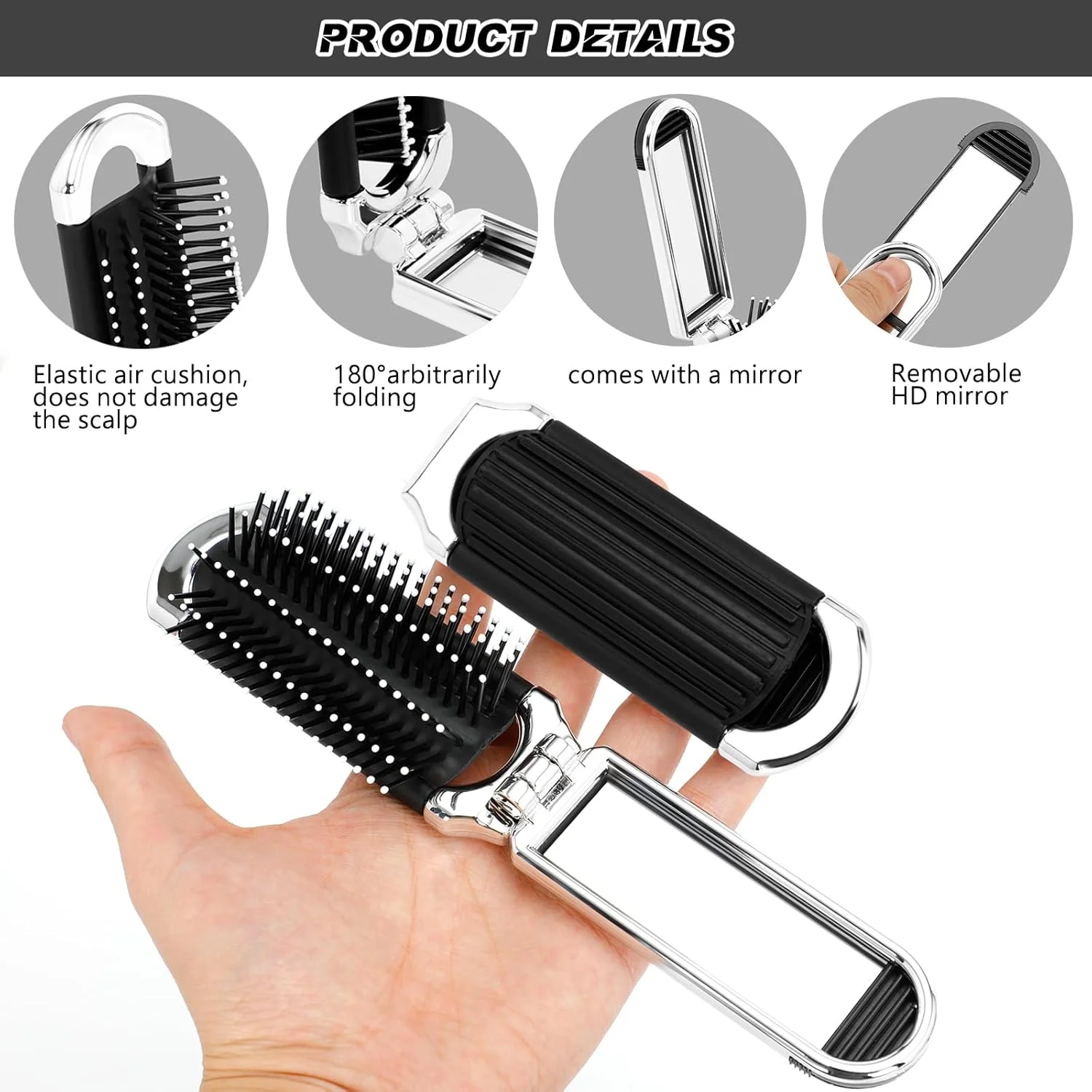 برس موی مسافرتی دو عددی Siutaga با آینه کوچک، برس موی تاشو جیبی مسافرتی برای زنان و دختران، شانه ماساژ کوچک برای باشگاه، سفر، کیف پول، شنا (آینه جداشدنی)