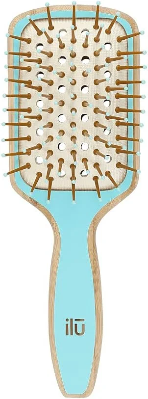 برس مو پدالی بامبو کوچک فیروزه ای T4B Ilu BambooM با نوک های توپی، طراحی شده برای برس زدن موهای کوتاه و متوسط