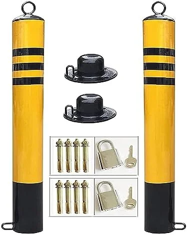 دو عدد ستون محافظتی برای ورودی پارکینگ، مانع پارکینگ، ستون های فلزی پارکینگ با حلقه آویز و پایه متحرک