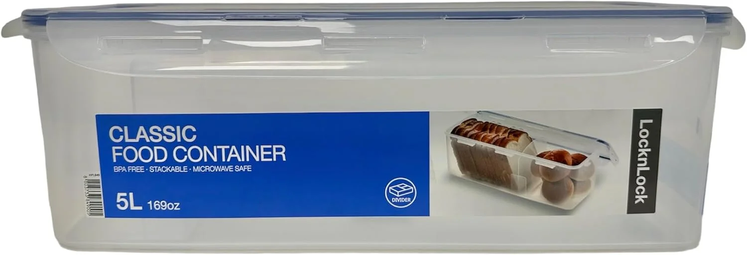 ظروف درب دار و محکم لاک اند لاک سری ایزی اسنشیالز، بدون BPA، جعبه نان - 5 لیتر، شفاف