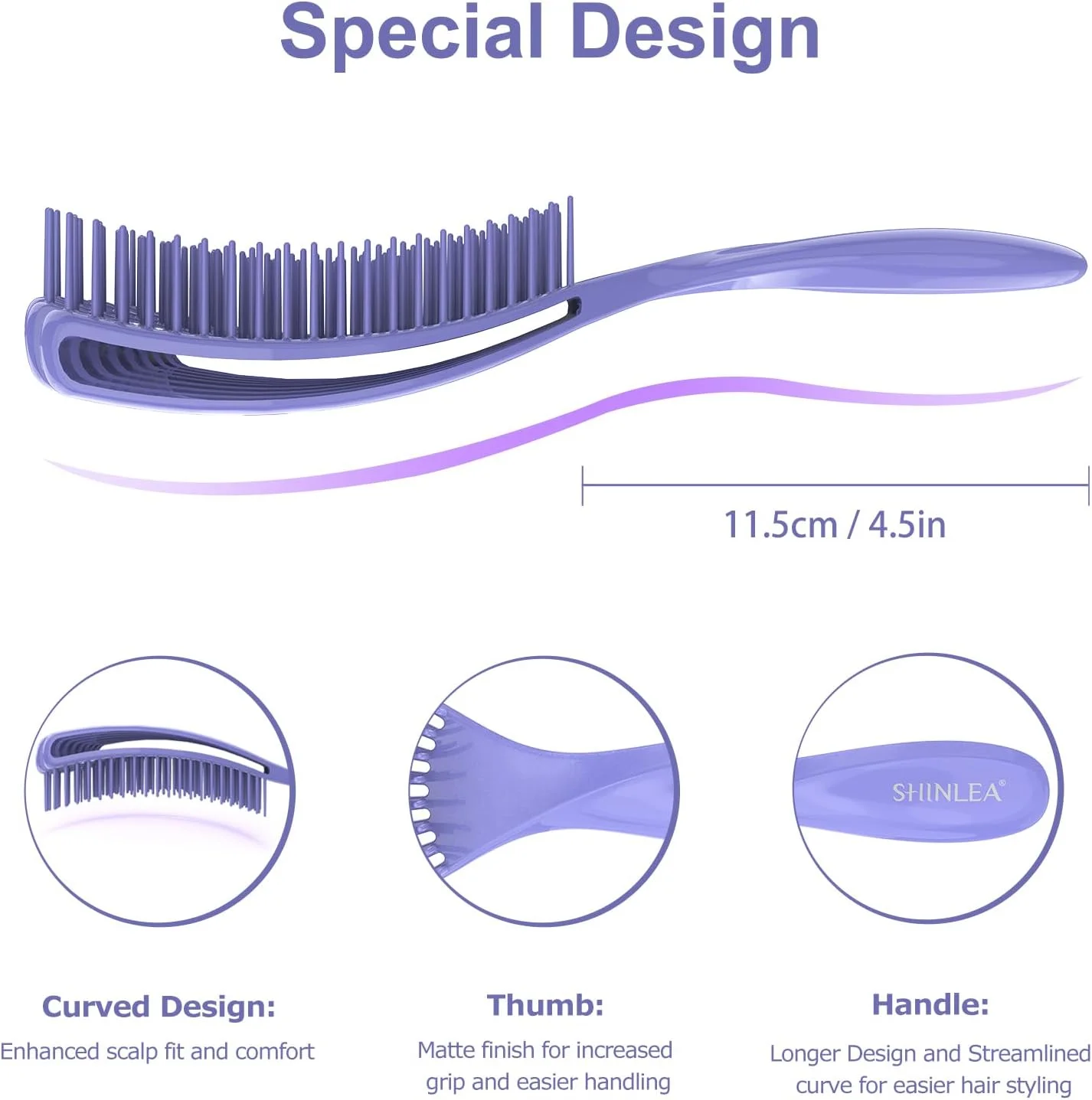 برس مو شین لیا - برس باز کننده گره مو برای موهای فر، برس تهویه دار برای خشک کردن و حالت دادن به مو - کاهش شکستگی، از بین بردن گره ها، برس موی فر برای زنان، مردان، کودکان (بنفش)
