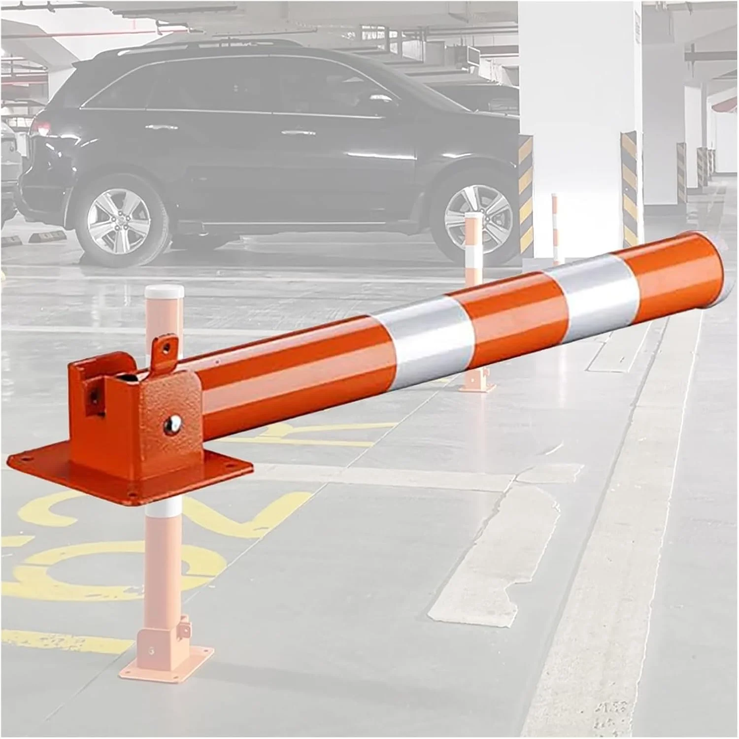 میله محافظ ایمنی، میله تاشو پارکینگ با کلید، با نوار بازتابنده، میله فولادی پیچ دار برای مناطق حساس به ترافیک - خاکستری محکم 1 (زرد 2)