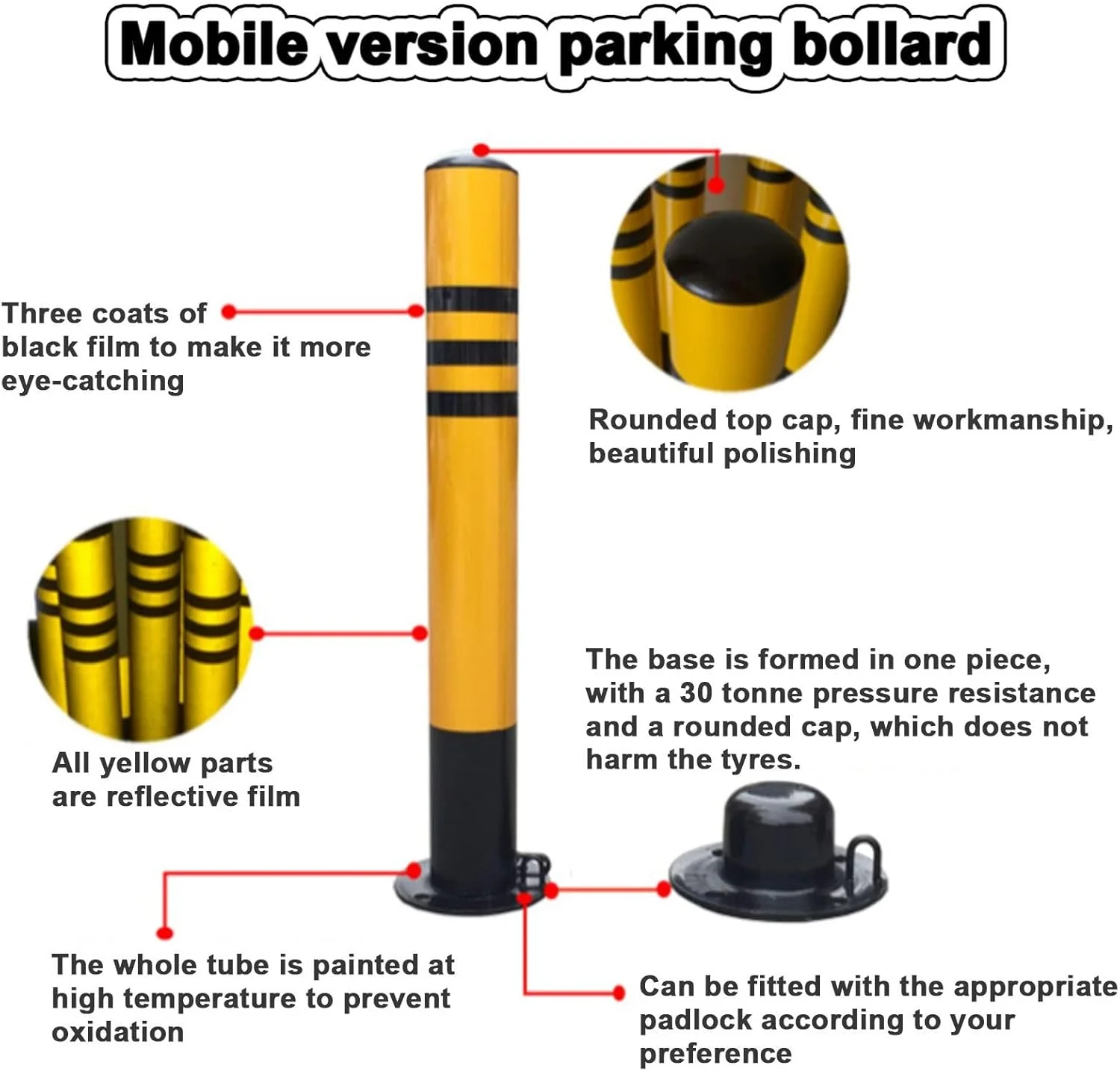 مجموعه موانع پارکینگ سنگین، میله های امنیتی، ۴ عدد میله زنجیری، علامت هشدار ترافیک برای ورودی، امنیت پارک، مانع جاده، میله پارکینگ (۷۶×۸۰۰ میلی متر)