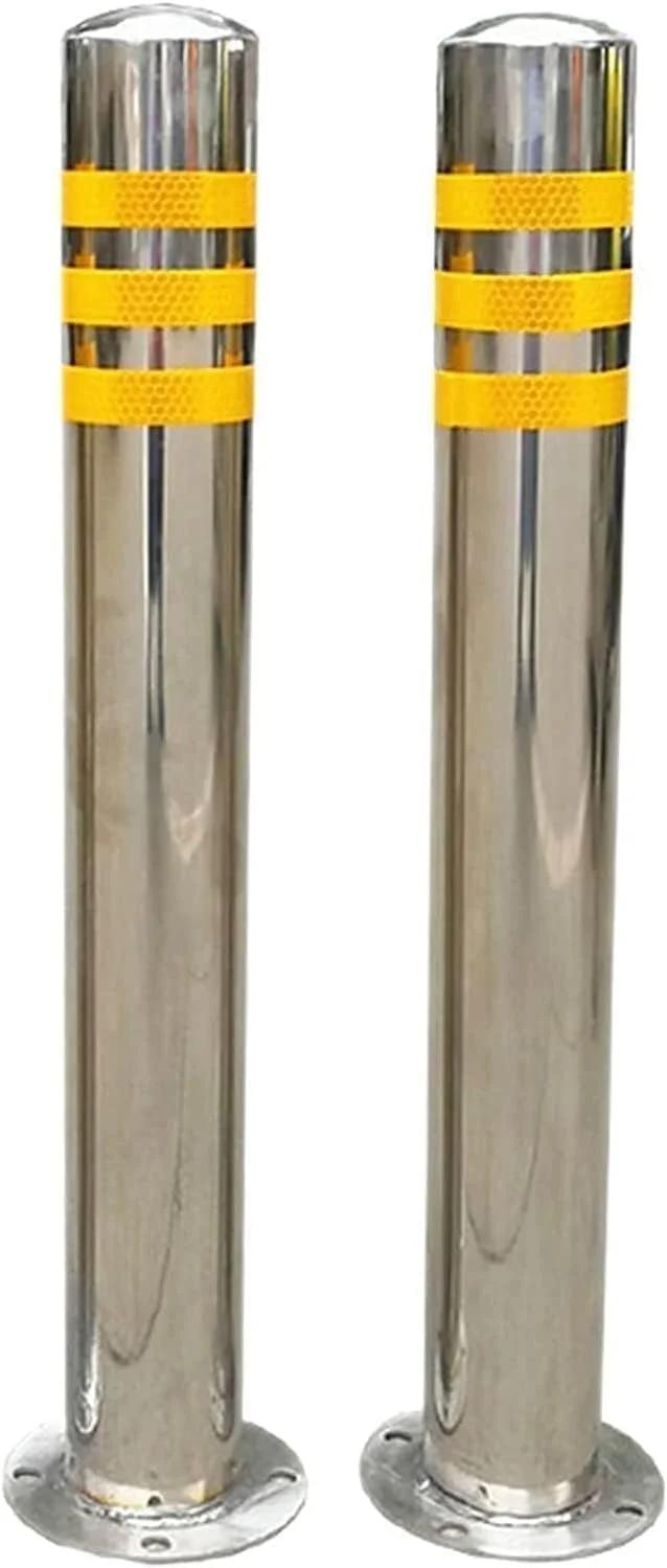 محافظ پارکینگ 2 عددی استیل ضد زنگ، بولارد ایمنی راهرو با نوار بازتابنده برای استفاده تجاری یا شخصی، نصب آسان برای مصارف تجاری یا شخصی (نقره ای 750x76 میلی متر)