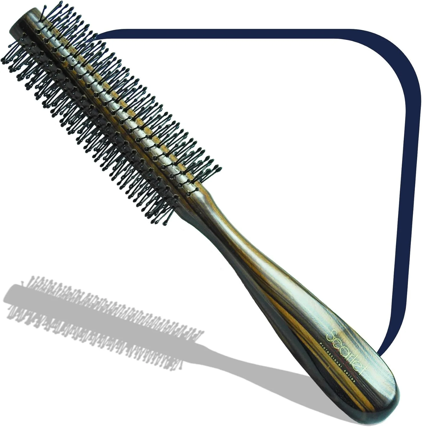 برس مو گرد چوبی ضد الکتریسیته ساکن Scarlet Line Professional با دسته چوبی منحنی برای آقایان و بانوان، رنگ قهوه ای