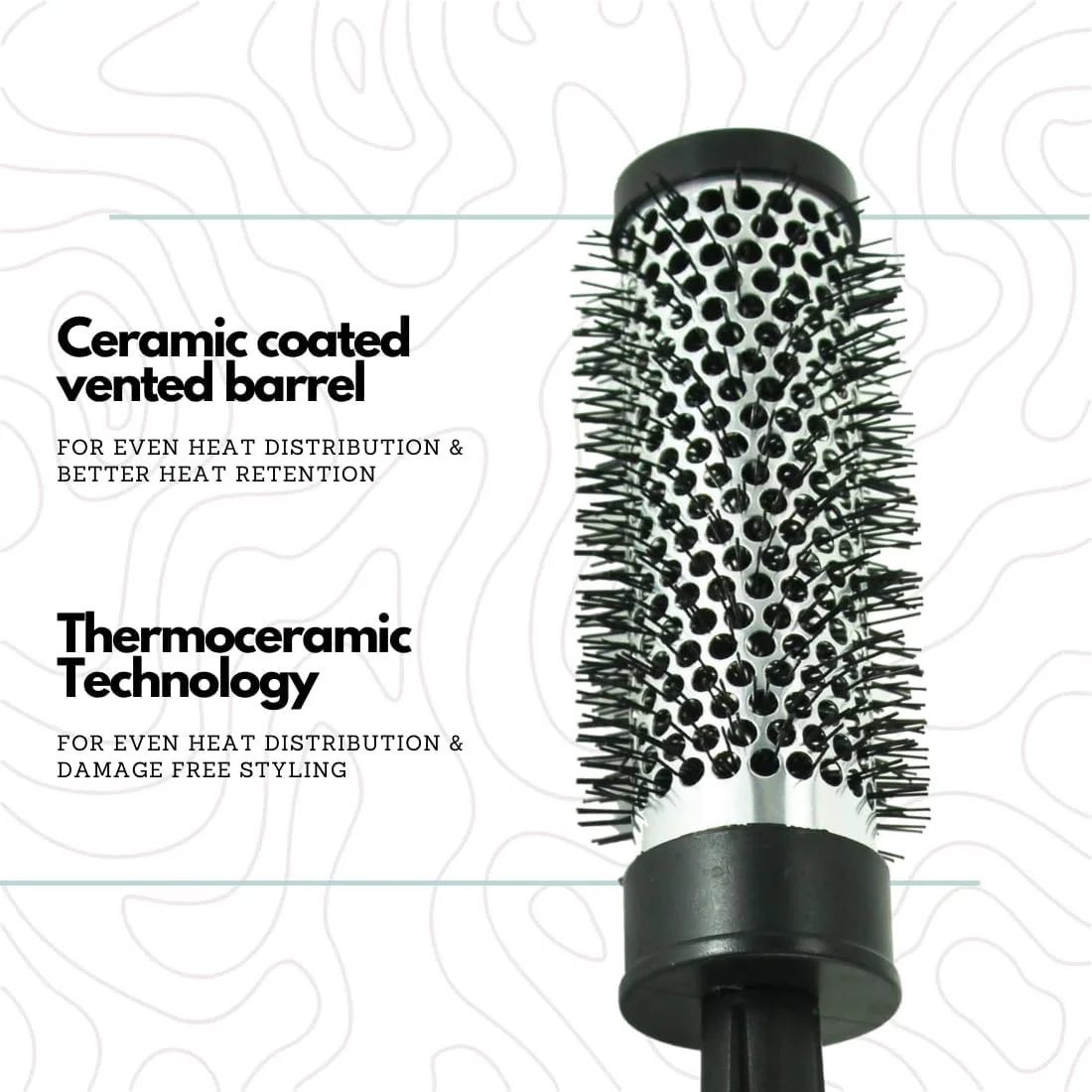 برس حالت دهنده مو گرد بزرگ و کوچک حرفه ای Scarlet Line با دسته پلاستیکی برای آقایان و خانم ها - مشکی و سفید - 44 میلی متر