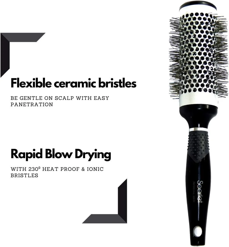 برس موی گرد حرارتی بزرگ حرفه ای مات Scarlet Line با موهای سرامیکی و دسته لاستیکی ضد لغزش برای آقایان و بانوان، 44 میلی متر