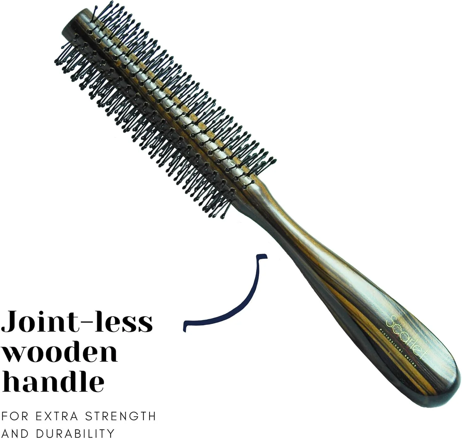 برس مو گرد چوبی ضد الکتریسیته ساکن Scarlet Line Professional با دسته چوبی منحنی برای آقایان و بانوان، رنگ قهوه ای