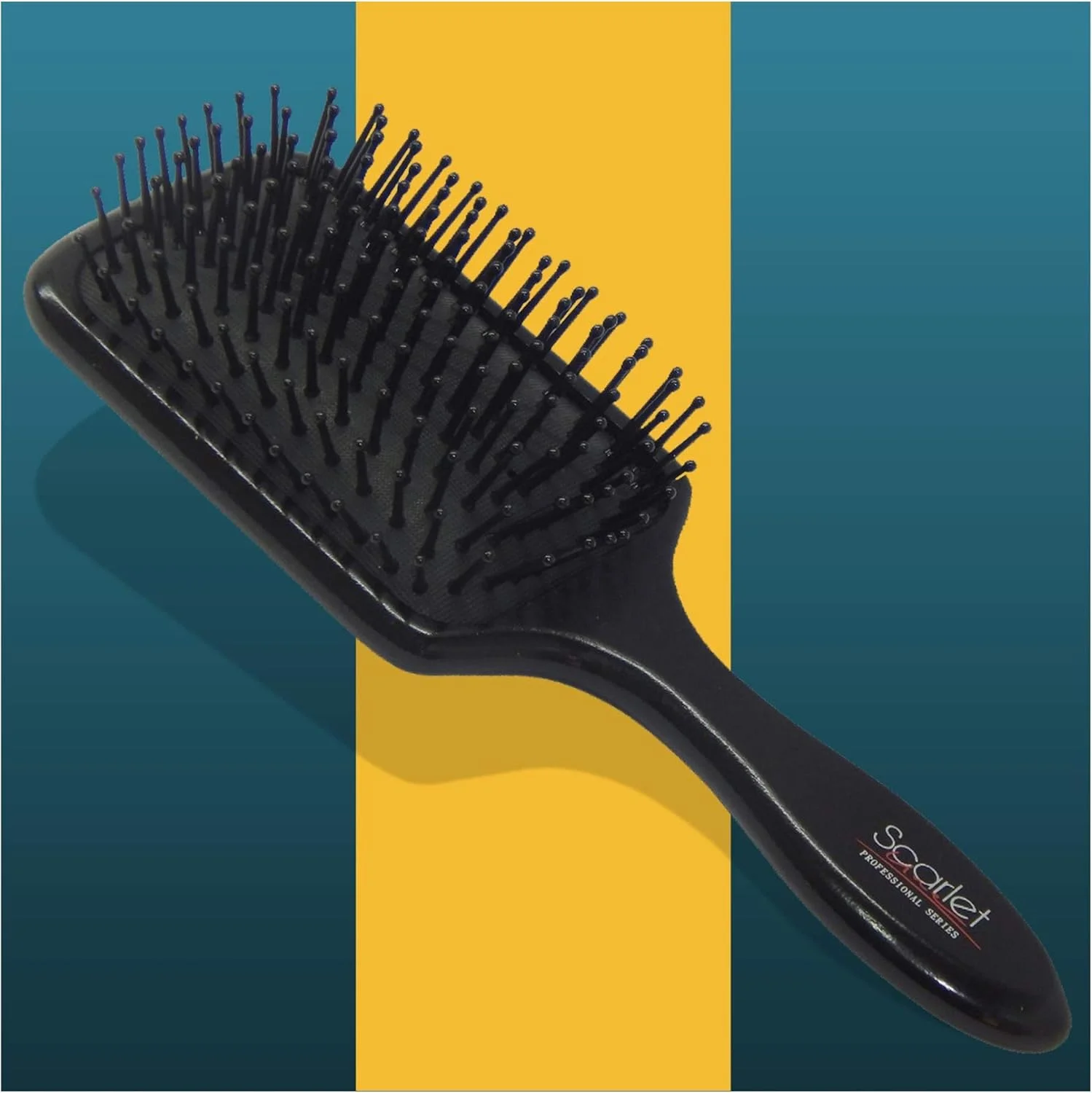 برس مو پارویی بزرگ حرفه ای Scarlet Line با موهای مقاوم در برابر حرارت و دسته چوبی ضد الکتریسیته ساکن برای آقایان و بانوان، رنگ مشکی، سایز کامل