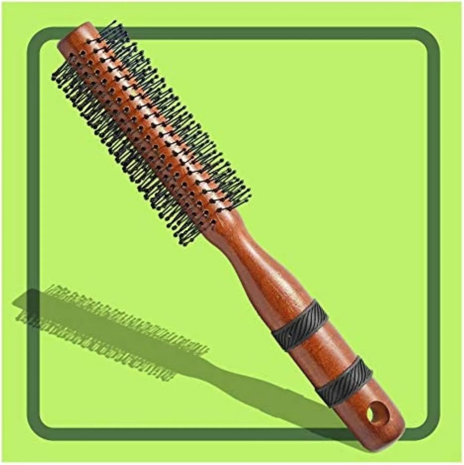 برس گرد چوبی ضد الکتریسیته ساکن Scarlet Line با دسته چوبی دارای روکش لاستیکی ضد لغزش و موهای نایلونی نرم با نوک گرد برای حالت دادن به مو - قهوه ای