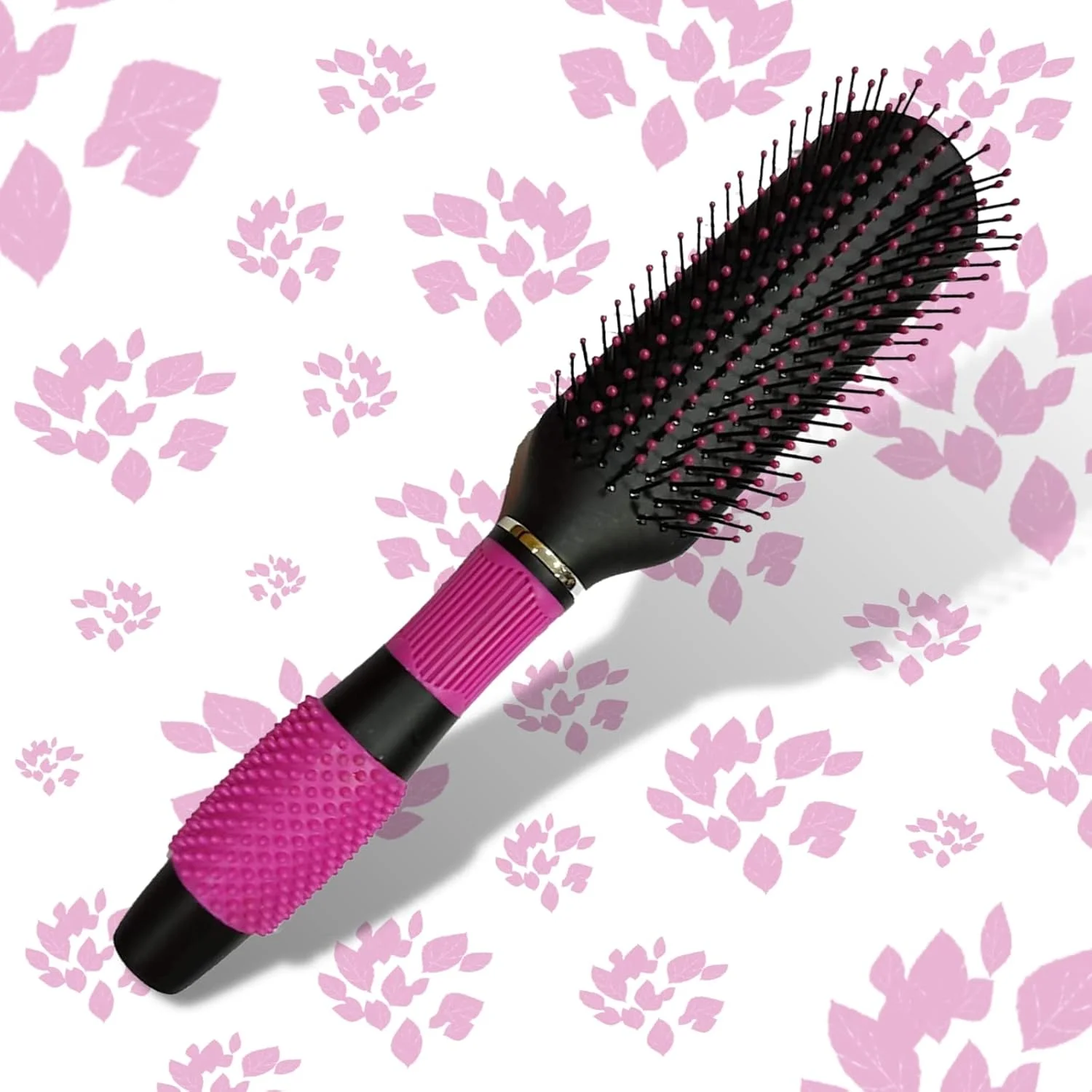 برس مو تخت حالت دهنده متوسط 9 ردیفه Scarlet Line Professional با دسته لاستیکی شیک، مناسب برای آقایان و بانوان، رنگ مشکی و صورتی