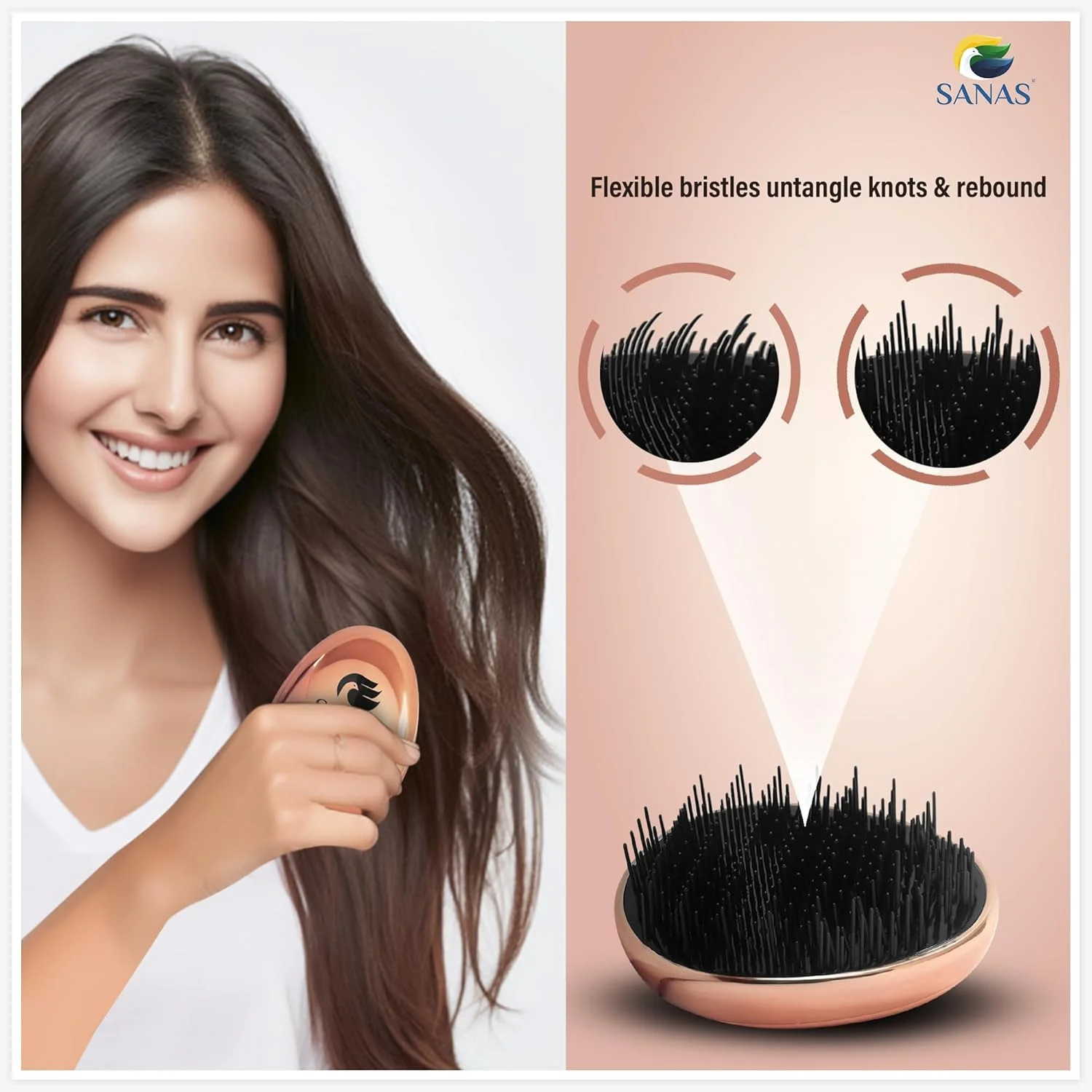 برس باز کننده گره مو ساناس (1 عدد) شانه برای موهای فر زنانه، برس باز کننده گره مو، شانه باز کننده گره مو، برس دنمن برای موهای فر (1 عدد) (رنگ مسی)