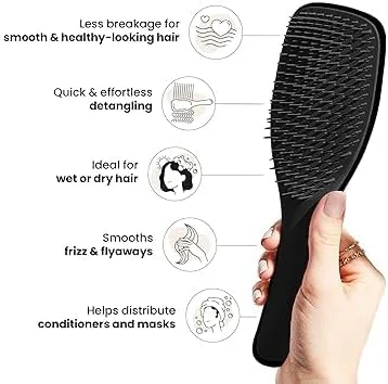 برس موی بزرگ باز کننده گره Purfex، ایده آل برای موهای بلند، ضخیم، فر و بافت دار، دندانه های دو لایه برای باز کردن ملایم گره، کاهش شکستگی، برای آقایان و بانوان، دسته ارگونومیک