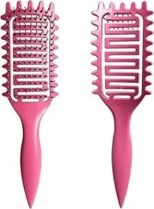 برس حالت دهنده فر مو Purfex - برس حالت دهی و باز کردن گره مو، دسته نی گندم سازگار با محیط زیست با موهای نایلونی، شکل دهی و تعریف فر برای زنان (صورتی)