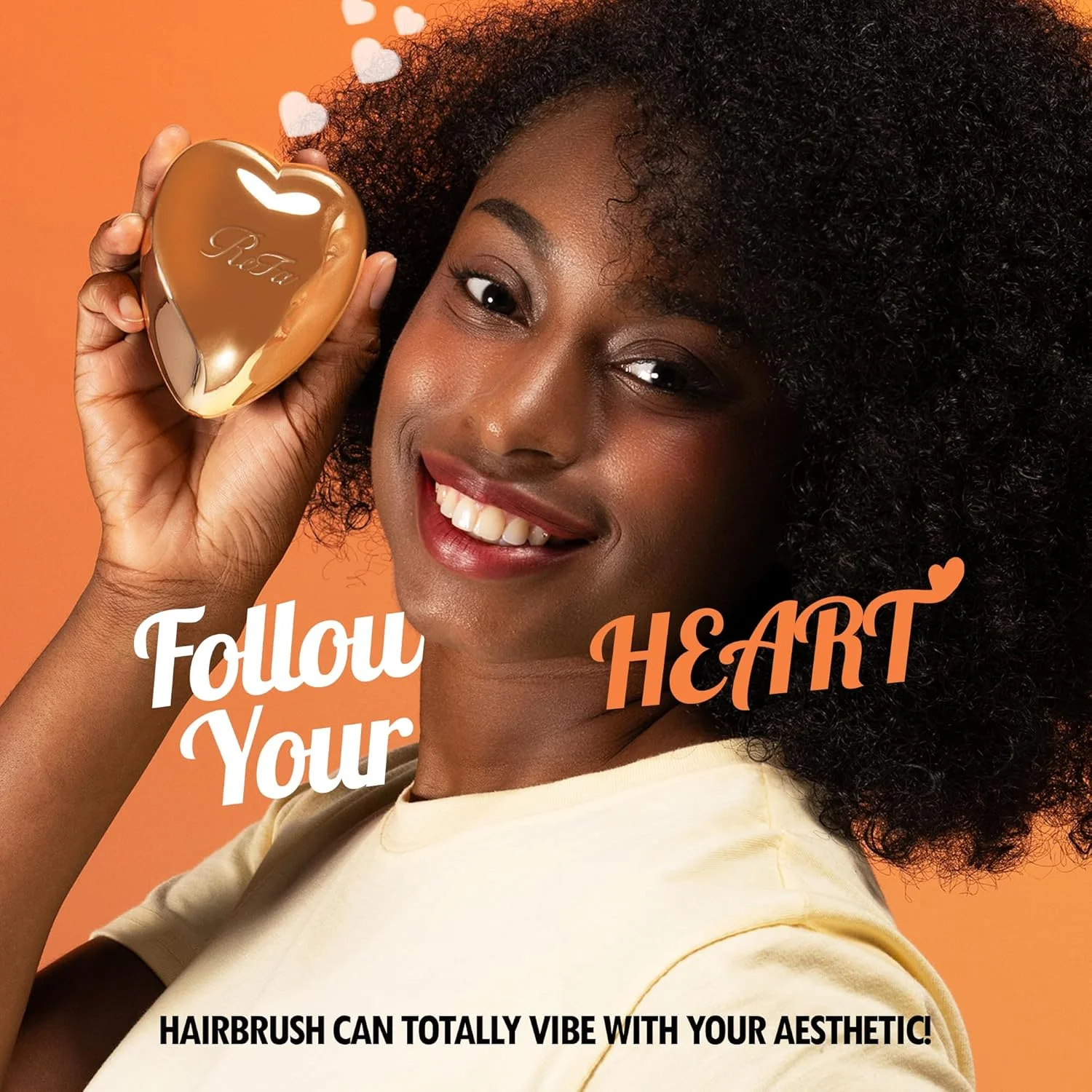 برس مو قلبی ReFa طلایی رز | برس گره باز کن قلبی شکل برای خانم ها | برس مو کوچک برای موهای ضخیم | برس باز کننده گره مو مسافرتی