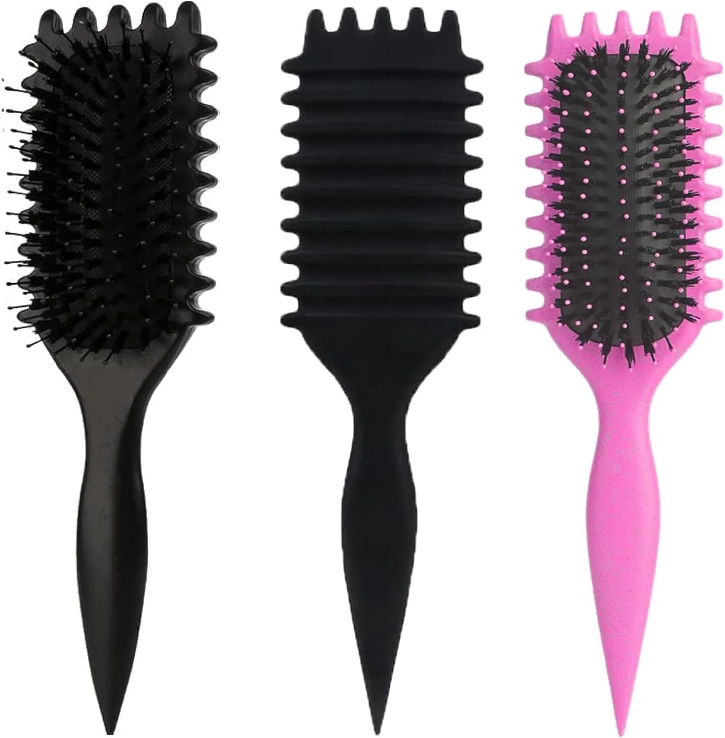 برس حالت دهنده فر پرفکس، 2 عددی، برس باز کننده گره مو، ایده آل برای شانه کردن، حالت دادن و مشخص کردن فرها برای زنان و مردان (مشکی و صورتی)