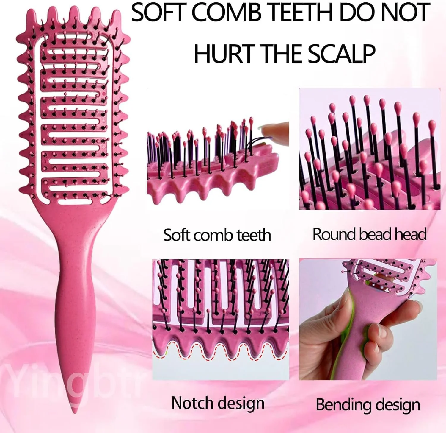 برس حالت دهنده مو فرفری Purfex Bounce، برس های حالت دهنده مو - بسته 2 عددی برس باز کننده گره ممتاز برای موهای فر، ایده آل برای شانه کردن، حالت دادن و مشخص کردن فرها برای زنان و مردان (مشکی و صورتی)