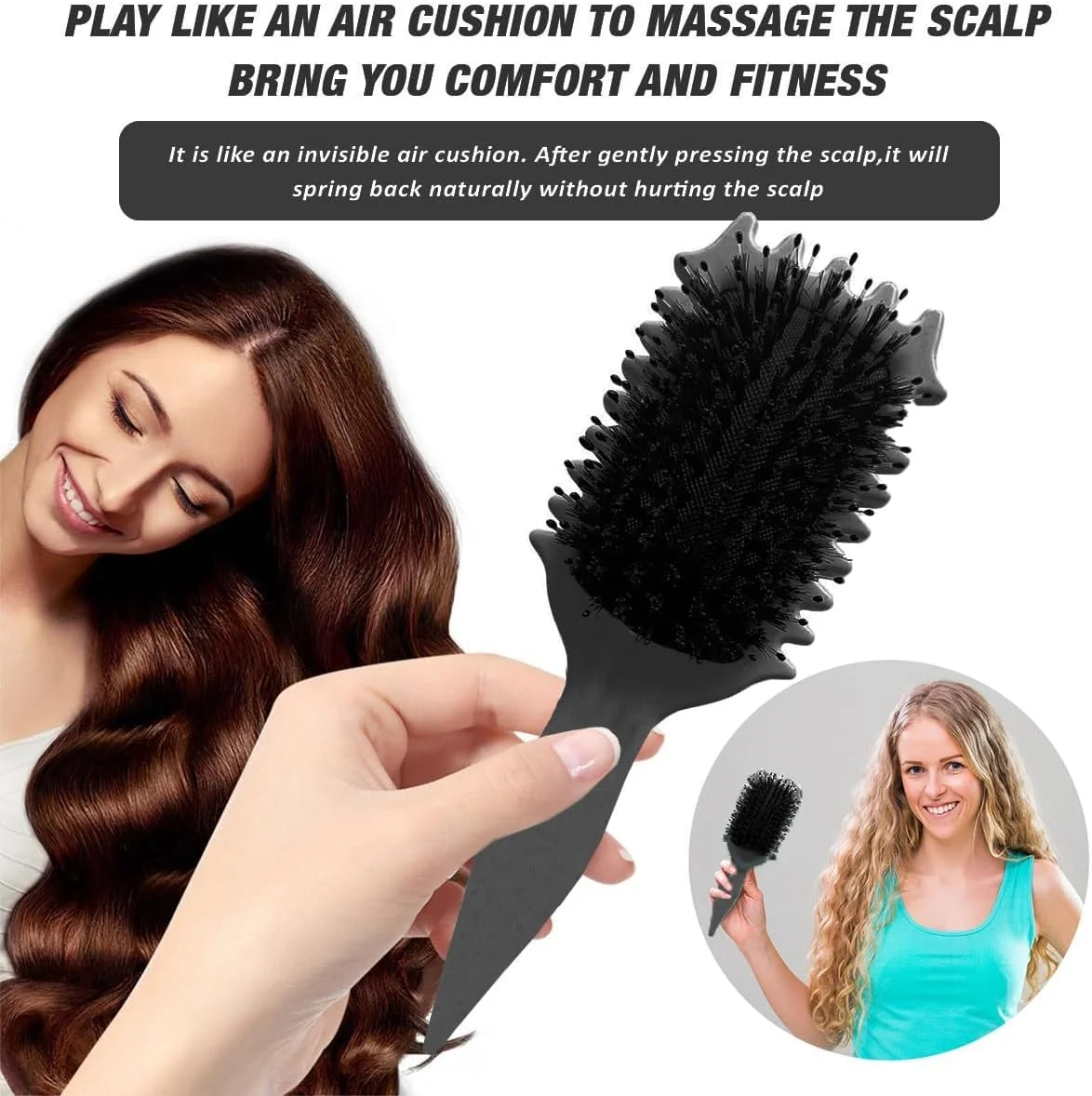 برس حالت دهنده مو فرفری Purfex Bounce، برس های حالت دهنده مو - بسته 2 عددی برس باز کننده گره ممتاز برای موهای فر، ایده آل برای شانه کردن، حالت دادن و مشخص کردن فرها برای زنان و مردان (مشکی و صورتی)