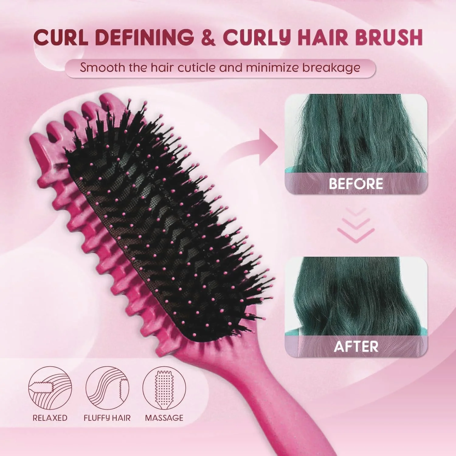 برس حالت دهنده فر پرفکس، 2 عددی، برس باز کننده گره مو، ایده آل برای شانه کردن، حالت دادن و مشخص کردن فرها برای زنان و مردان (مشکی و صورتی)