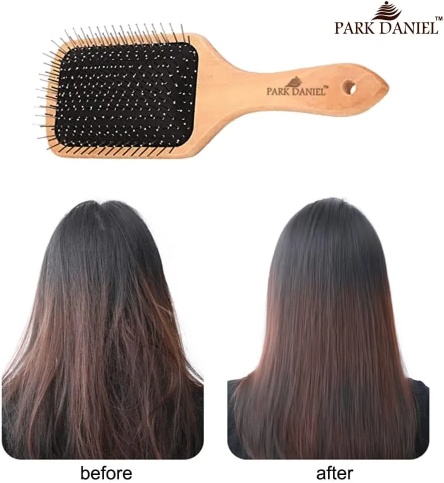 برس مو چوبی پارک دنیل، برس موی پارویی سازگار با محیط زیست، برای موهای نازک، بلند و مجعد، تحریک کننده پوست سر - کمک به رشد (بسته 2 عددی)