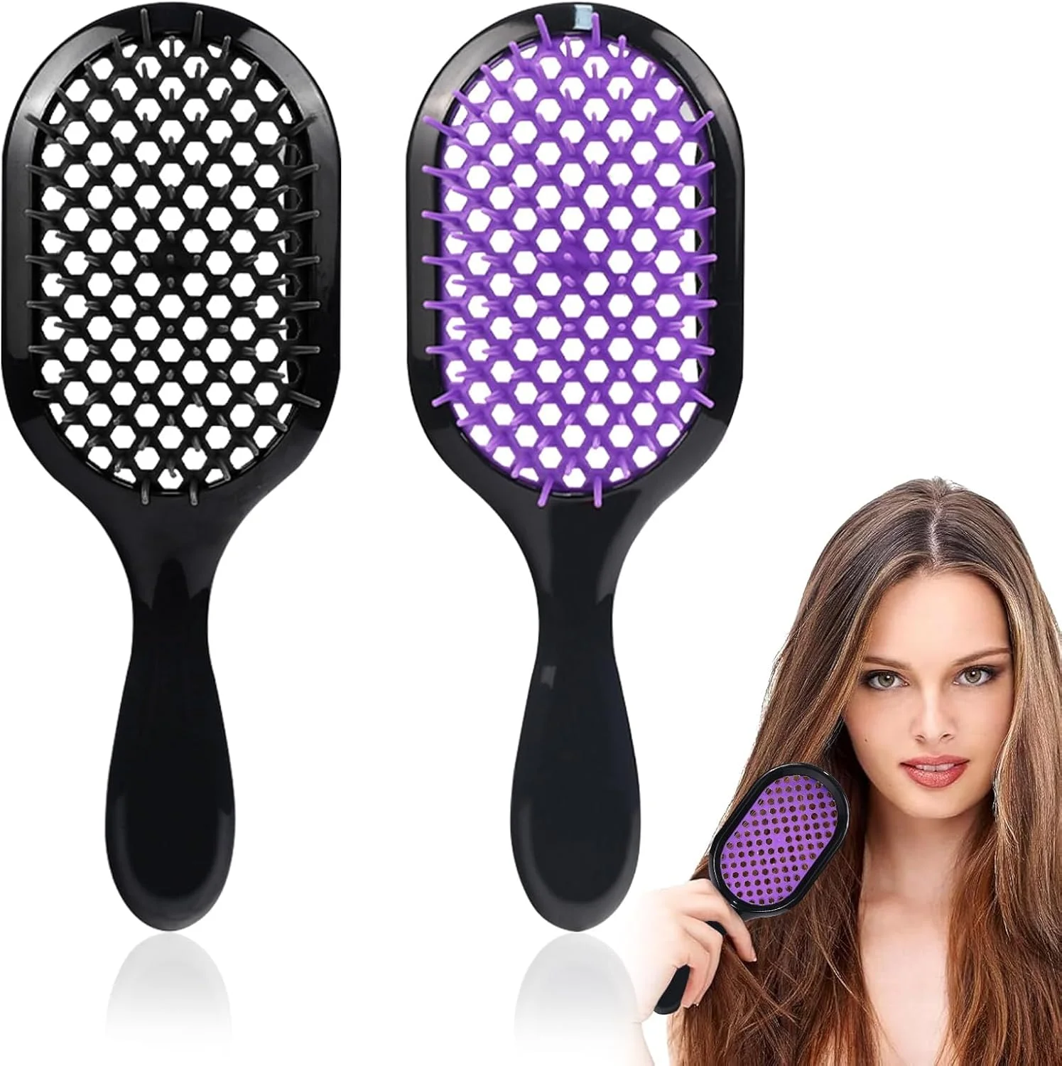 برس موی باز کننده گره NALACAL، شانه ماساژ فر کننده 2 عددی، برس مو از بین برنده شوره سر، مناسب برای انواع مو، ایده آل برای فرهای طبیعی و موهای بلند و ضخیم، مشکی و بنفش
