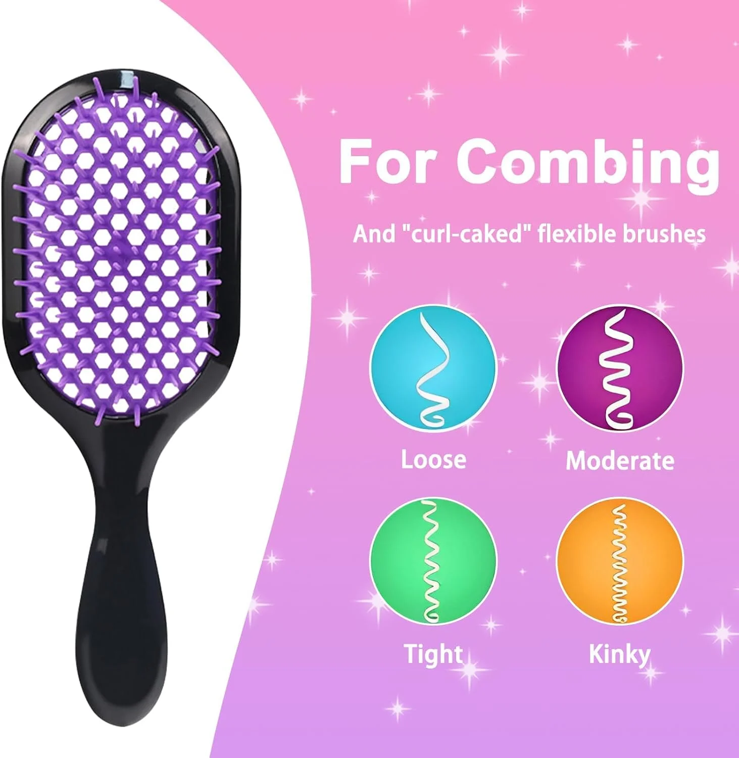 برس موی باز کننده گره NALACAL، شانه ماساژ فر کننده 2 عددی، برس مو از بین برنده شوره سر، مناسب برای انواع مو، ایده آل برای فرهای طبیعی و موهای بلند و ضخیم، مشکی و بنفش