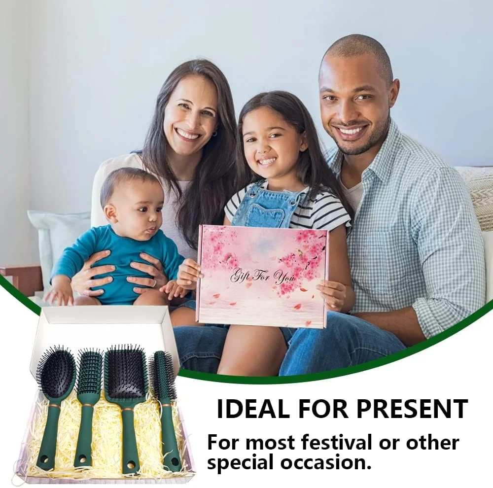 ست هدیه برس مو میشامین 4 عددی برای زنان، برس موی گره باز کن برای زنان و کودکان، موهای نرم و انعطاف پذیر برای موهای بلند، ضخیم، مجعد، موج دار، خشک و آسیب دیده
