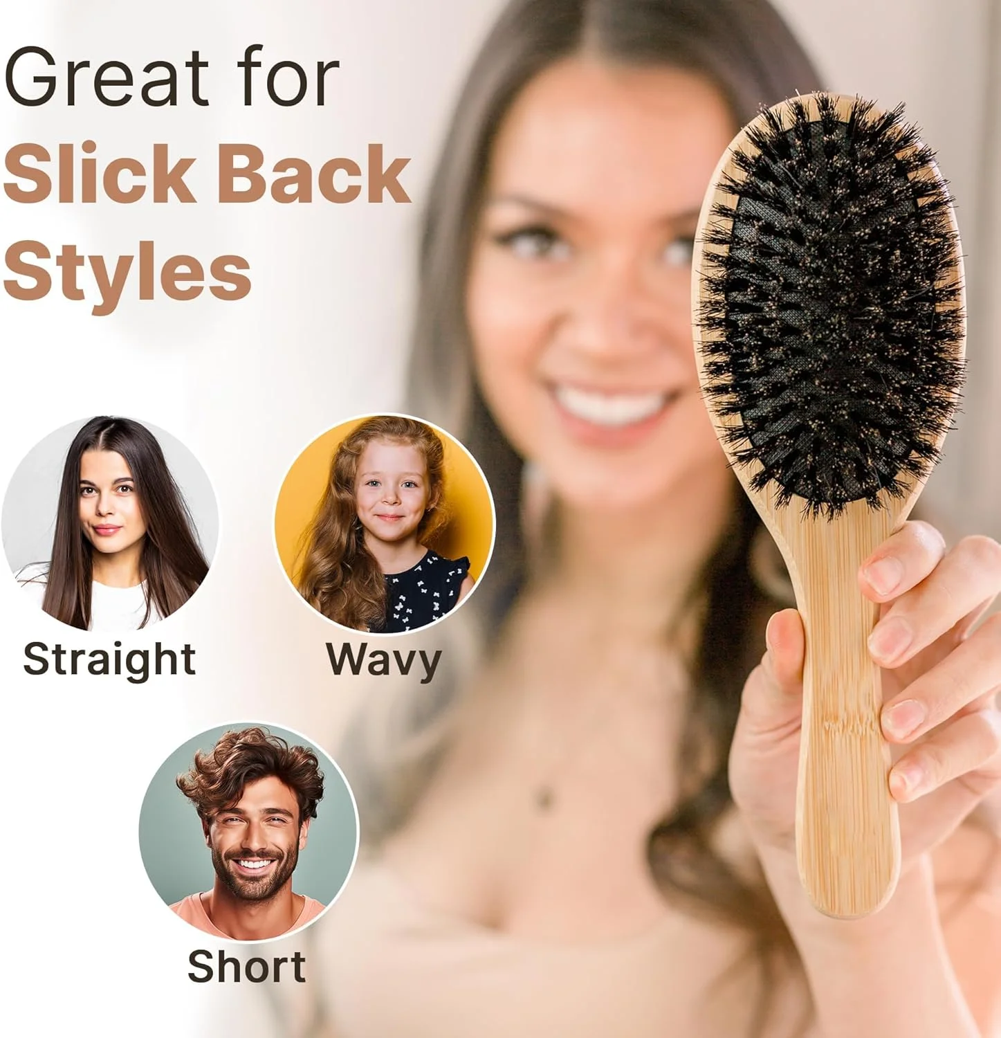 برس مو با موهای طبیعی 100% - برس موی سازگار با محیط زیست، باز کننده گره مو، صاف کننده و ماساژور پوست سر، برس موی حرفه ای برای انواع مو برس مو با موهای طبیعی 100% - برس موی سازگار با محیط زیست، باز کننده گره مو، صاف کننده و ماساژور پوست سر، برس موی حرفه ای برای انواع مو