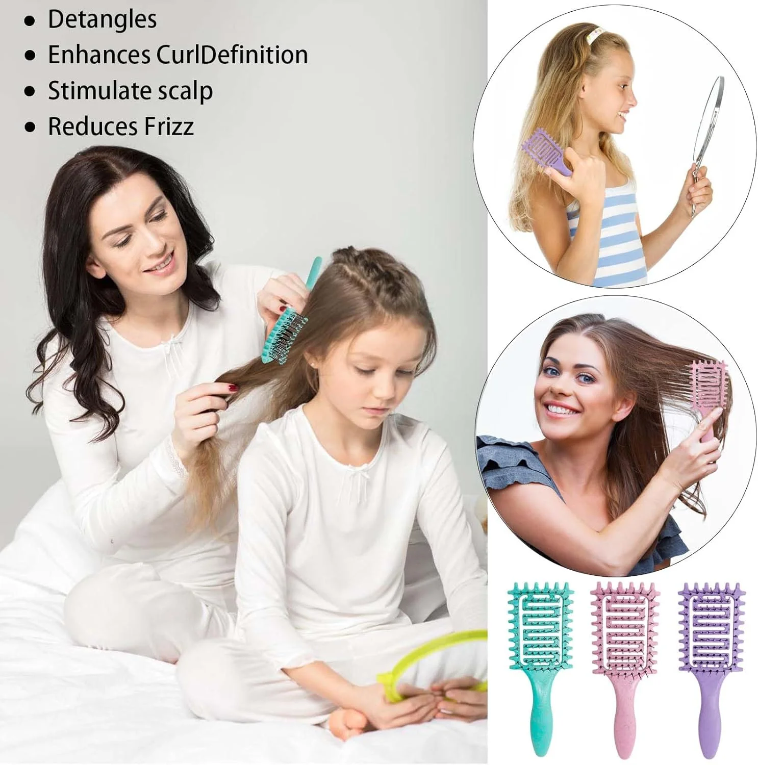 برس موی مینی، برس مسافرتی مو، برس گره باز کن مینی و جمع و جور برای حالت دادن آسان در سفر، مناسب برای انواع مو (2 عدد بنفش)