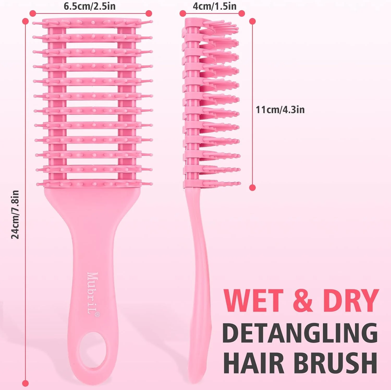 Mubril Detangler Hair Brush,Detangling Brush for Men/Women&Children/Kids,Glides Through Tangles Ease HairBrush For All hair types,Ultra-Soft IntelliFlex Bristles Massage Scalp Make Hair Health (Pink)