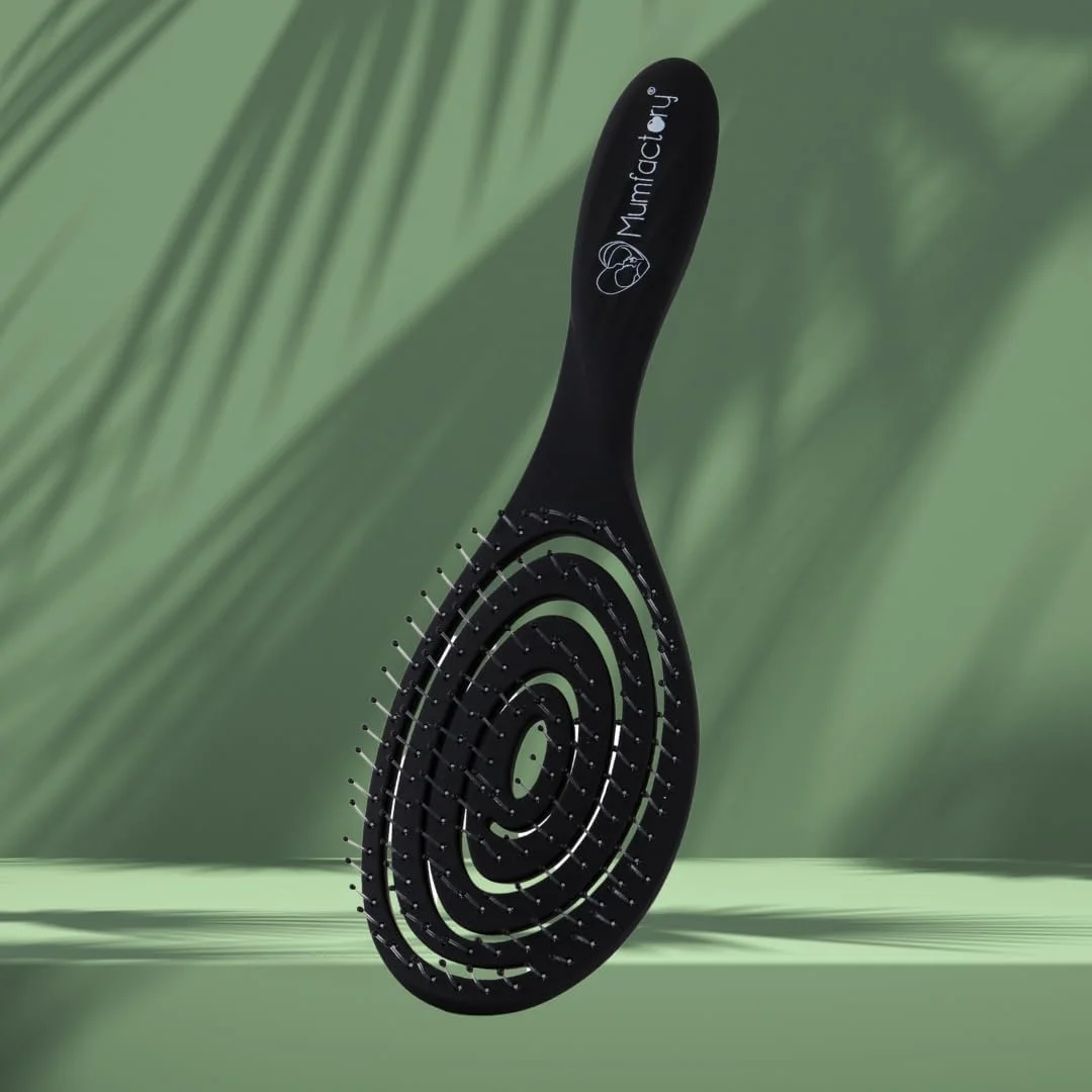 برس صاف کننده مو فرفری مام فکتوری® – گیره مو – برس حالت دهنده - برس باز کننده گره مو برای زنان، دختران، کودکان و مردان (مشکی)