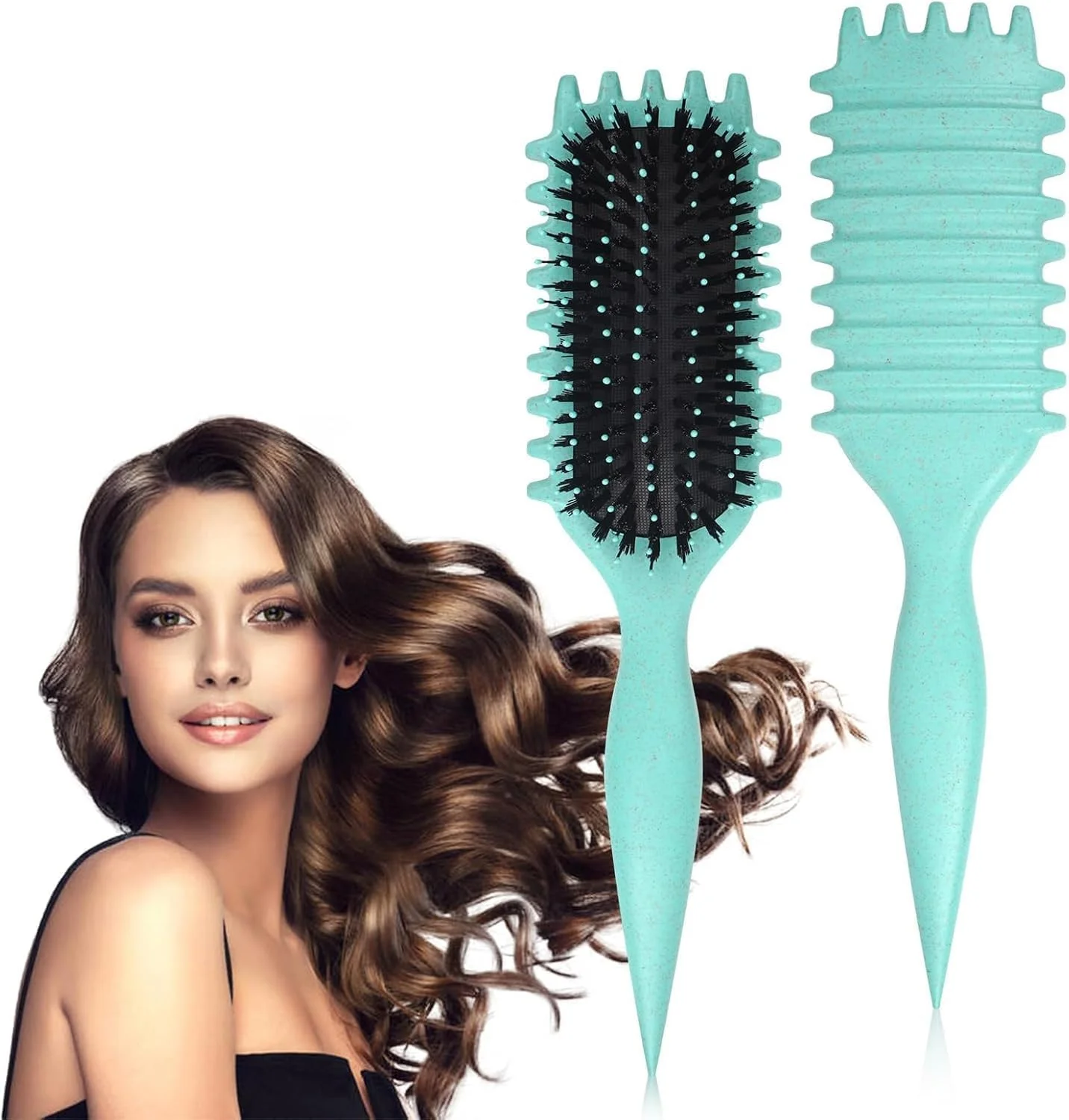 برس حالت دهنده مو فرفری MOMENT، برس حالت دهنده مو با موهای گراز فلش برای موهای فر، حالت دهی و مشخص کردن فرها برای زنان، سبز