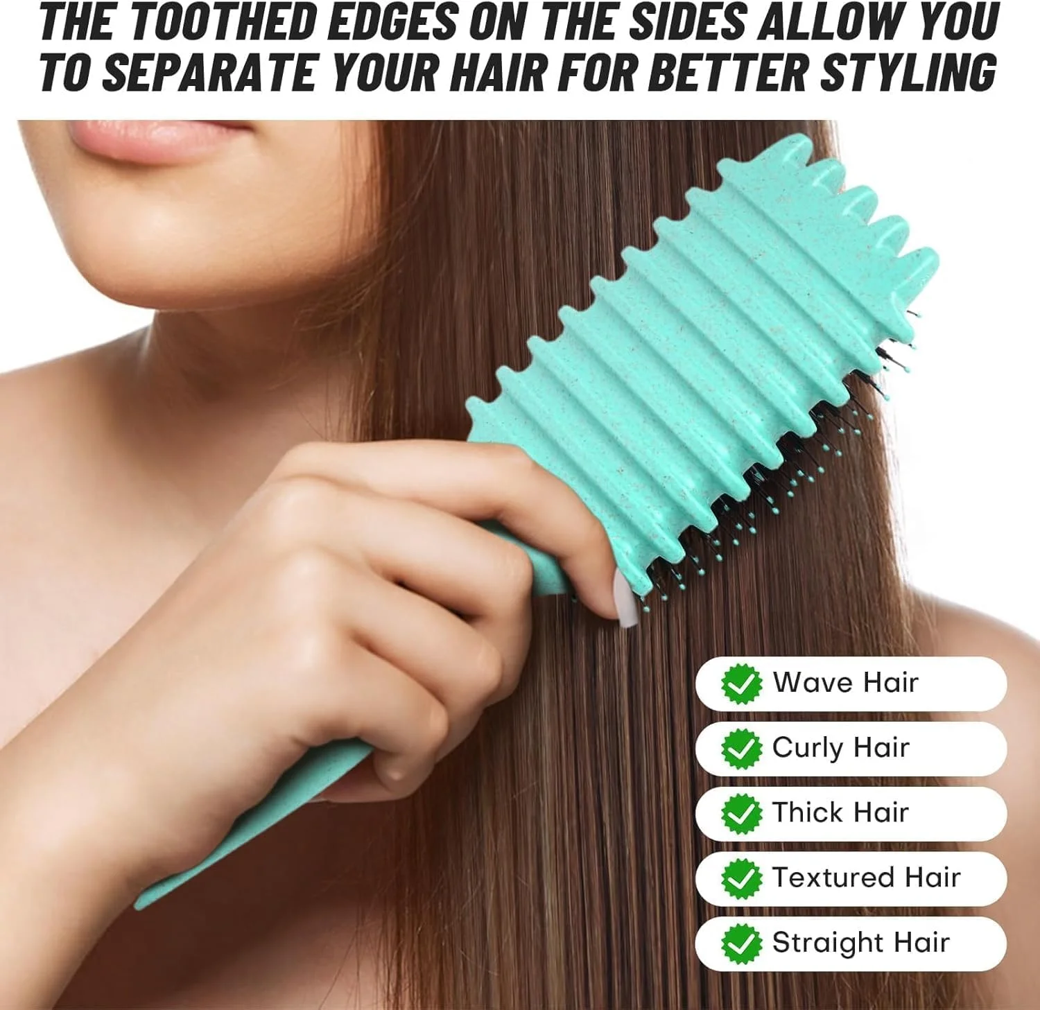 برس حالت دهنده مو فرفری MOMENT، برس حالت دهنده مو با موهای گراز فلش برای موهای فر، حالت دهی و مشخص کردن فرها برای زنان، سبز