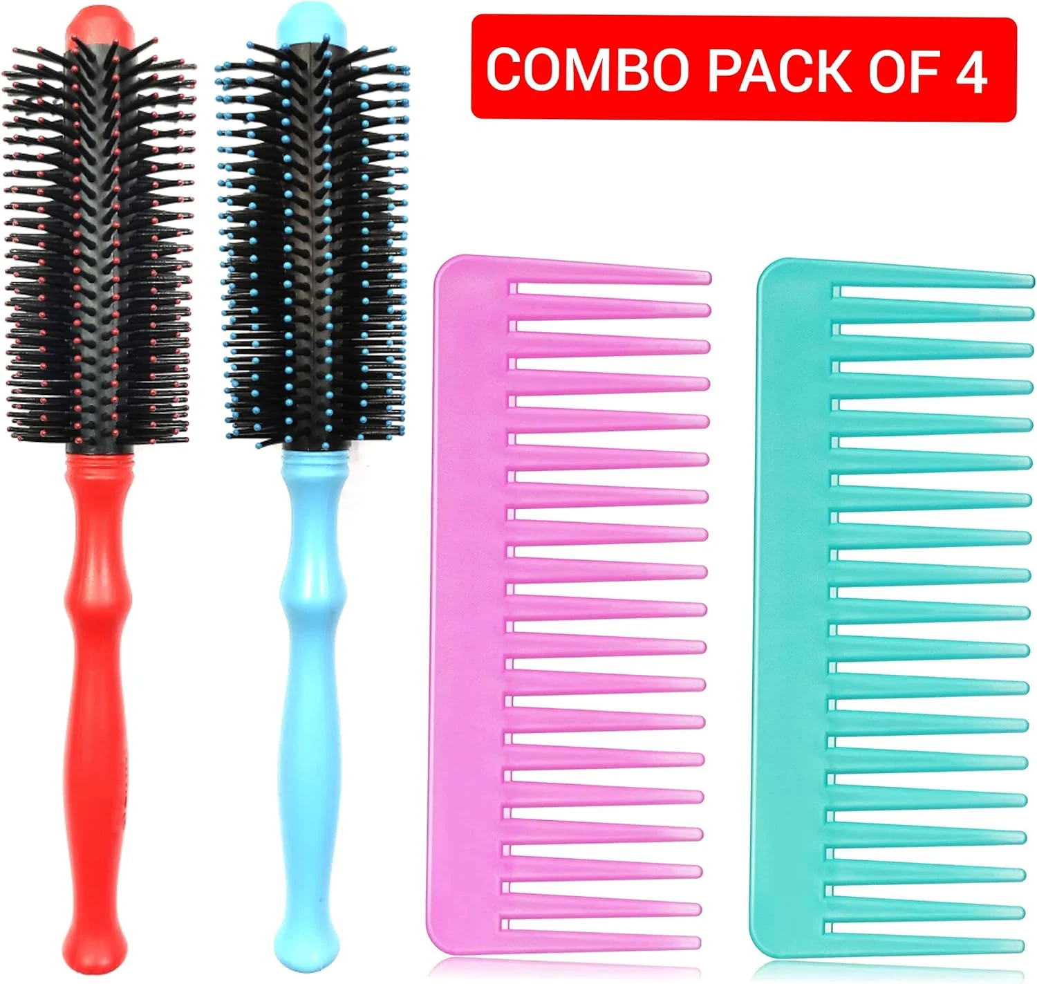 MAPLE Round Hair Brush For Men & Women | Hair Styling Tool | Round Brush For Hair Styling | Detangler Comb | Combo Pack of 4 (Color May Vary) (COMBO/COMB PACK OF 4)